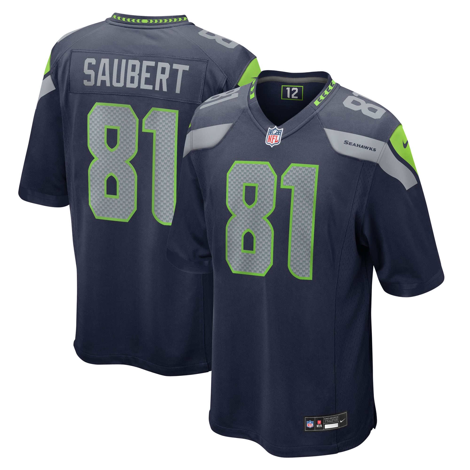 Eric Saubert Seattle Seahawks Team Game Jersey - College Navy - Image 2