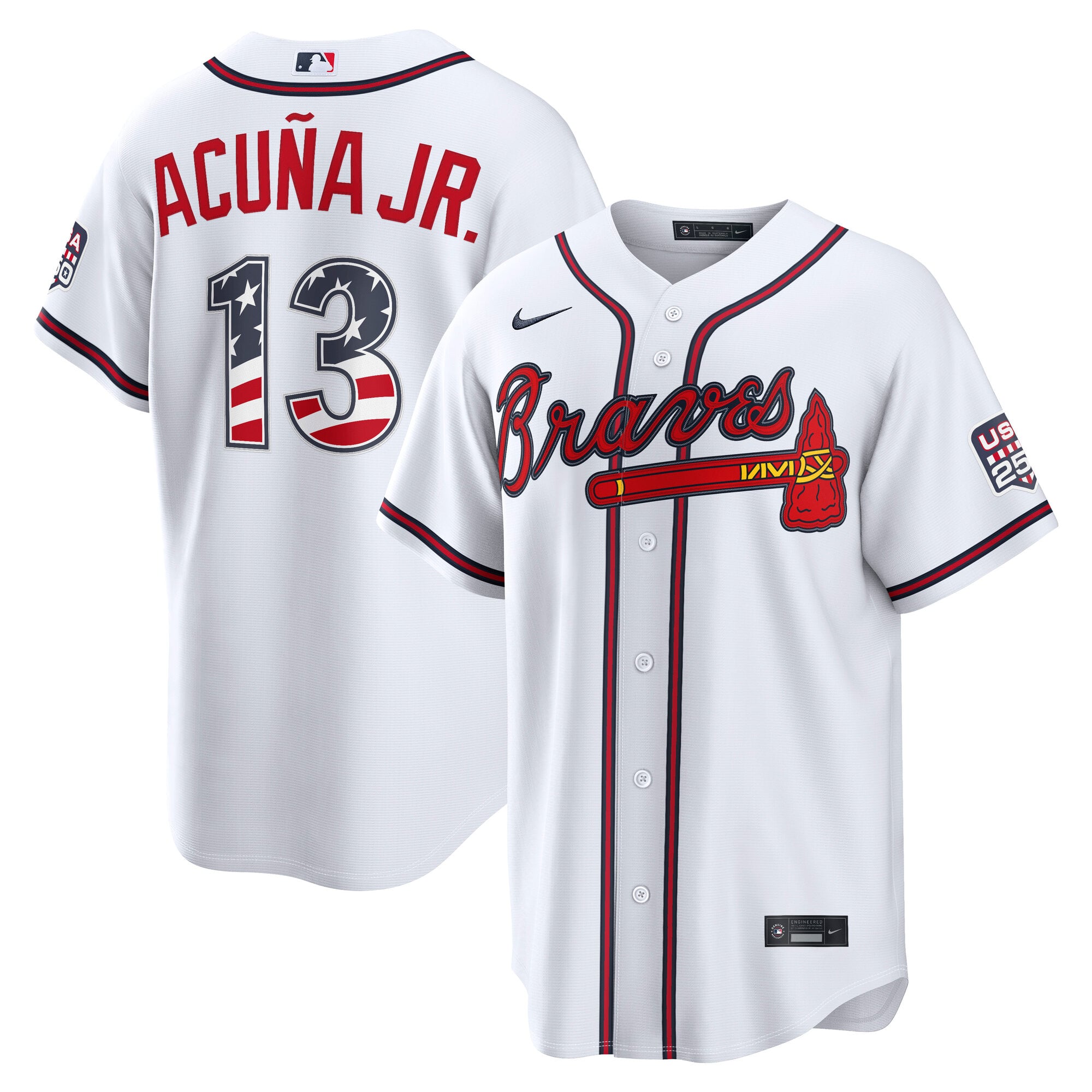 Fourth of July Atlanta Braves Ronald Acuña Jr. White USA 250 Stadium Jersey - Image 2