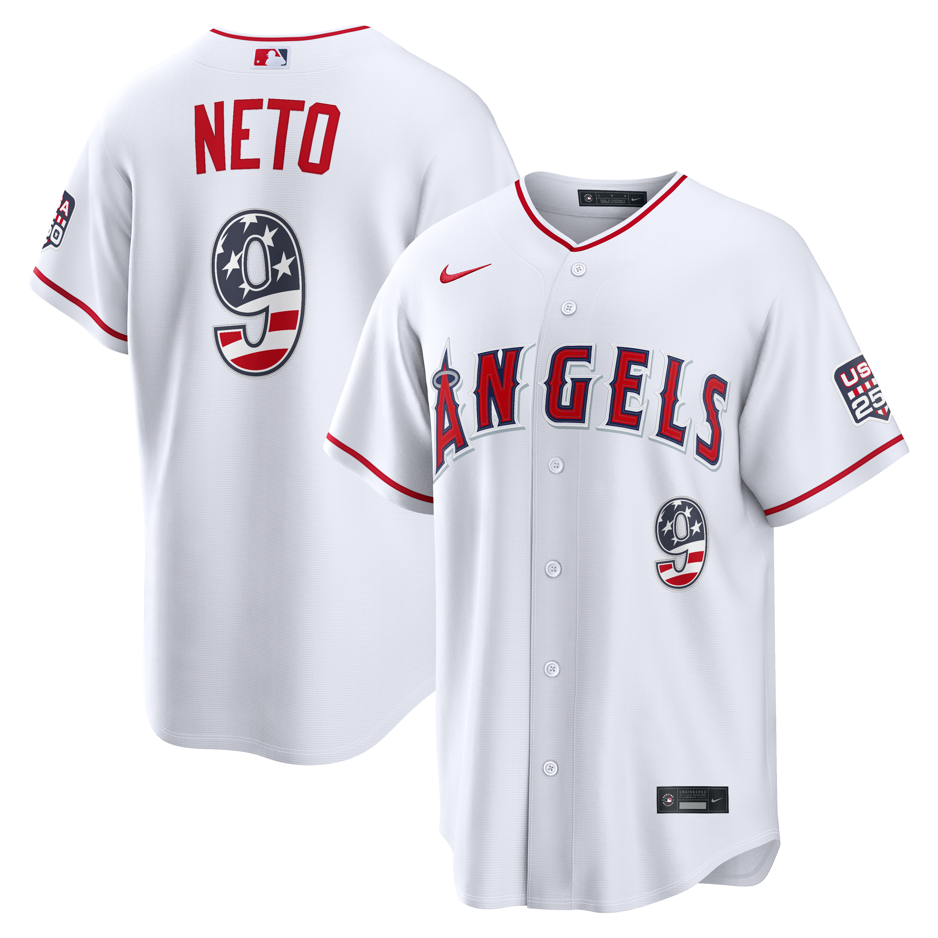 Fourth of July Los Angeles Angels Zach Neto White USA 250 Stadium Jersey - Image 2