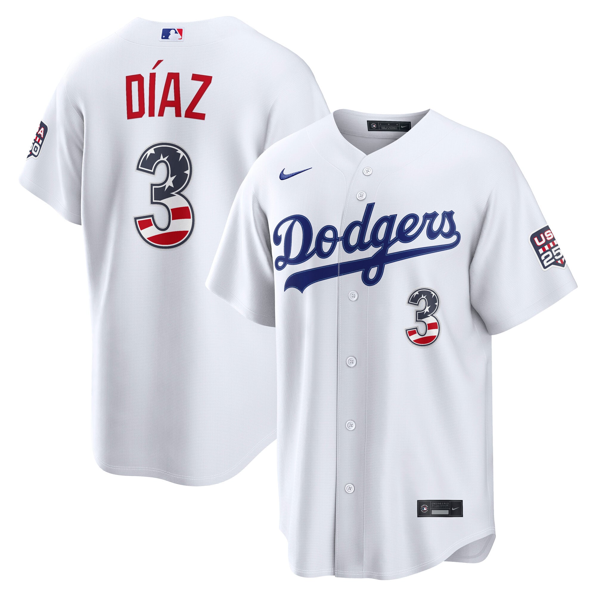 Fourth of July Los Angeles Dodgers Edwin Díaz White USA 250 Stadium Jersey