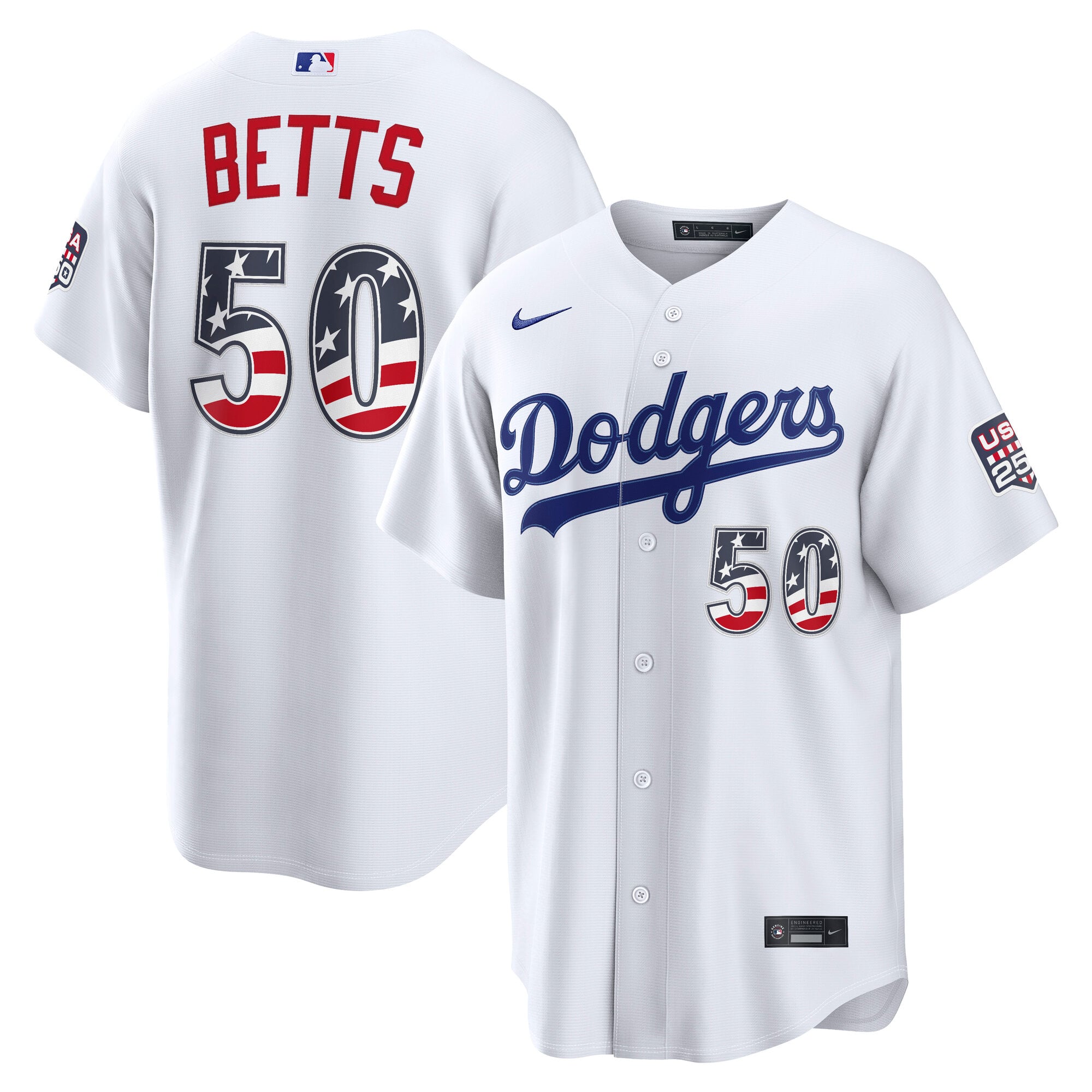 Fourth of July Los Angeles Dodgers Mookie Betts White USA 250 Stadium Jersey - Image 2