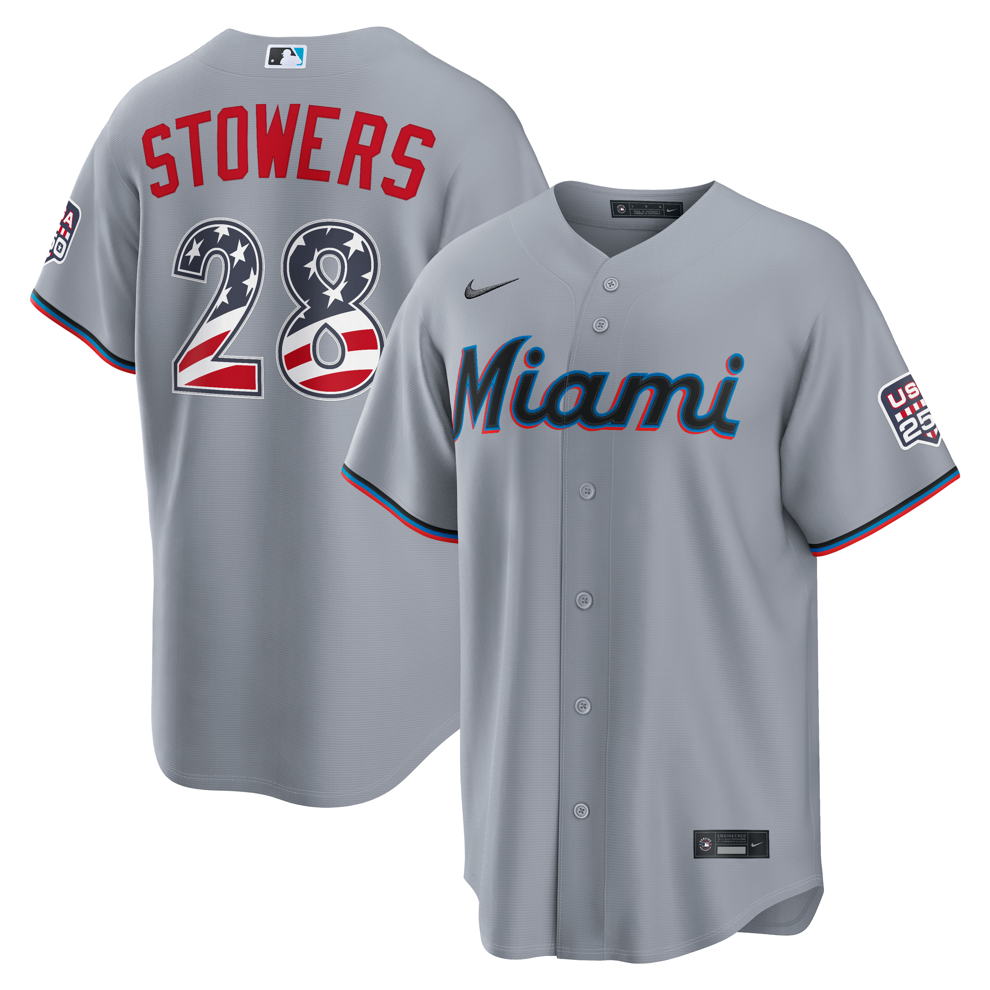 Fourth of July Miami Marlins Kyle Stowers Gray USA 250 Stadium Jersey - Image 2