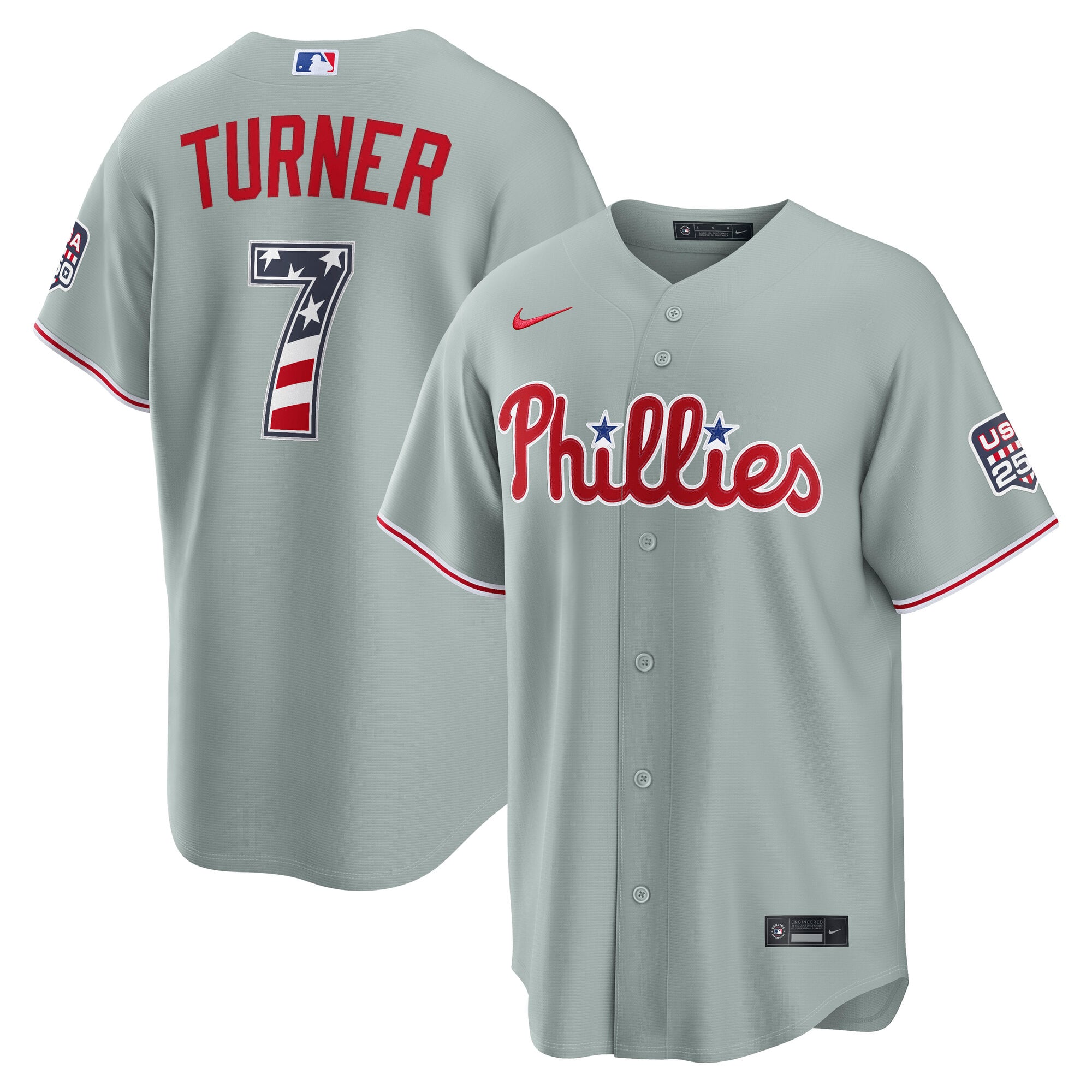 Fourth of July Philadelphia Phillies Trea Turner Gray USA 250 Stadium Jersey - Image 2