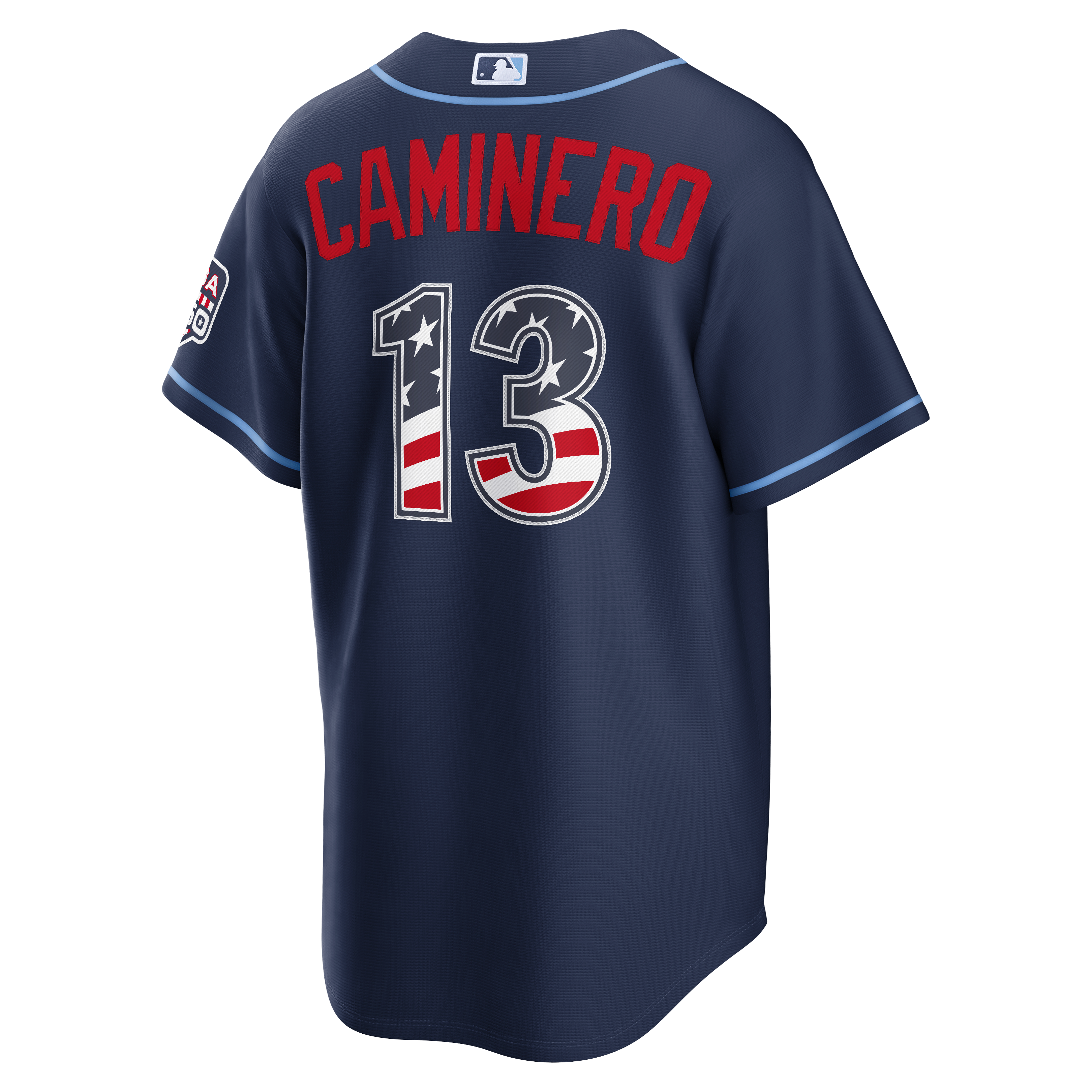 Fourth of July Tampa Bay Rays Junior Caminero Navy USA 250 Stadium Jersey - Image 4