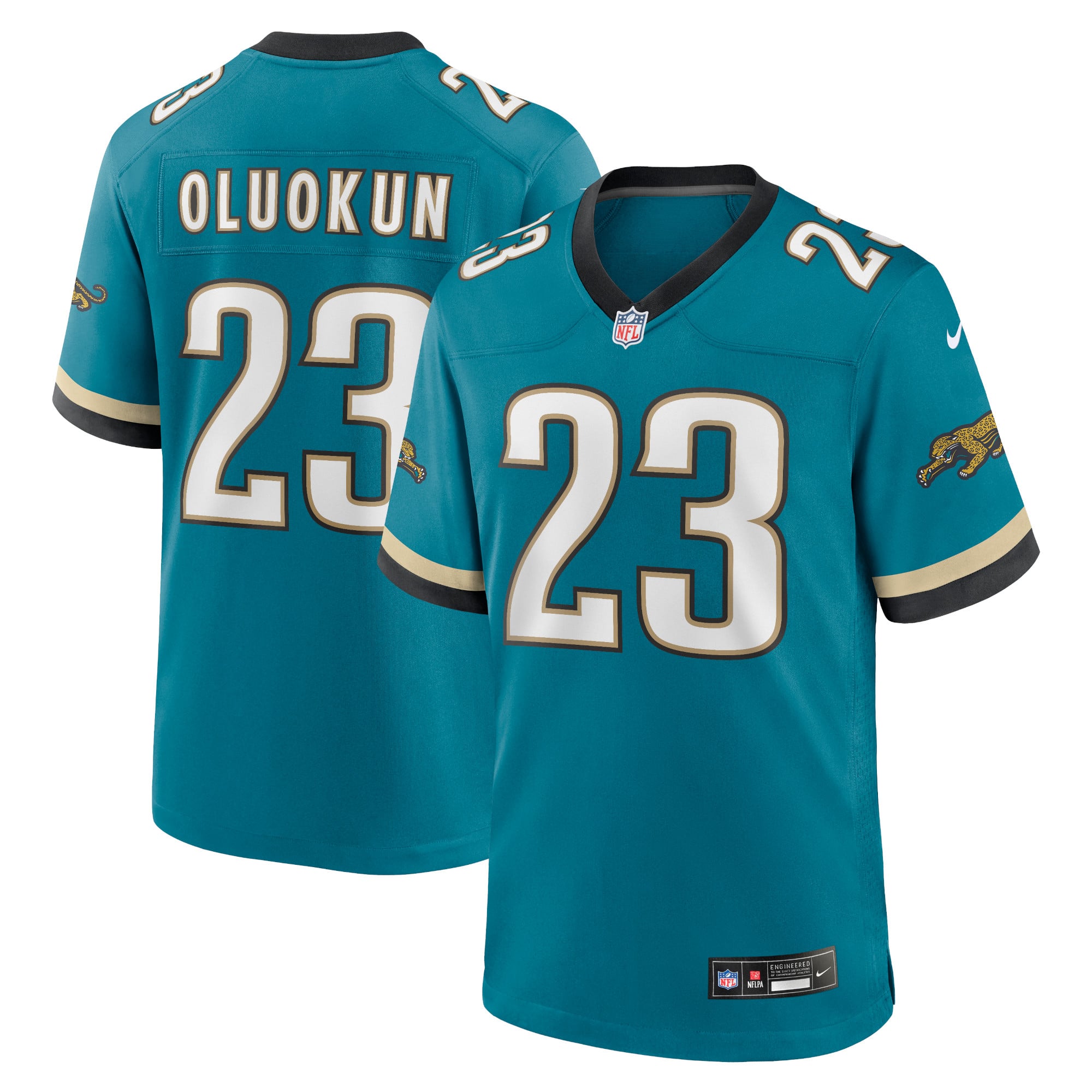 Foye Oluokun Jacksonville Jaguars Prowler Throwback Player Game Jersey - Teal - Image 2