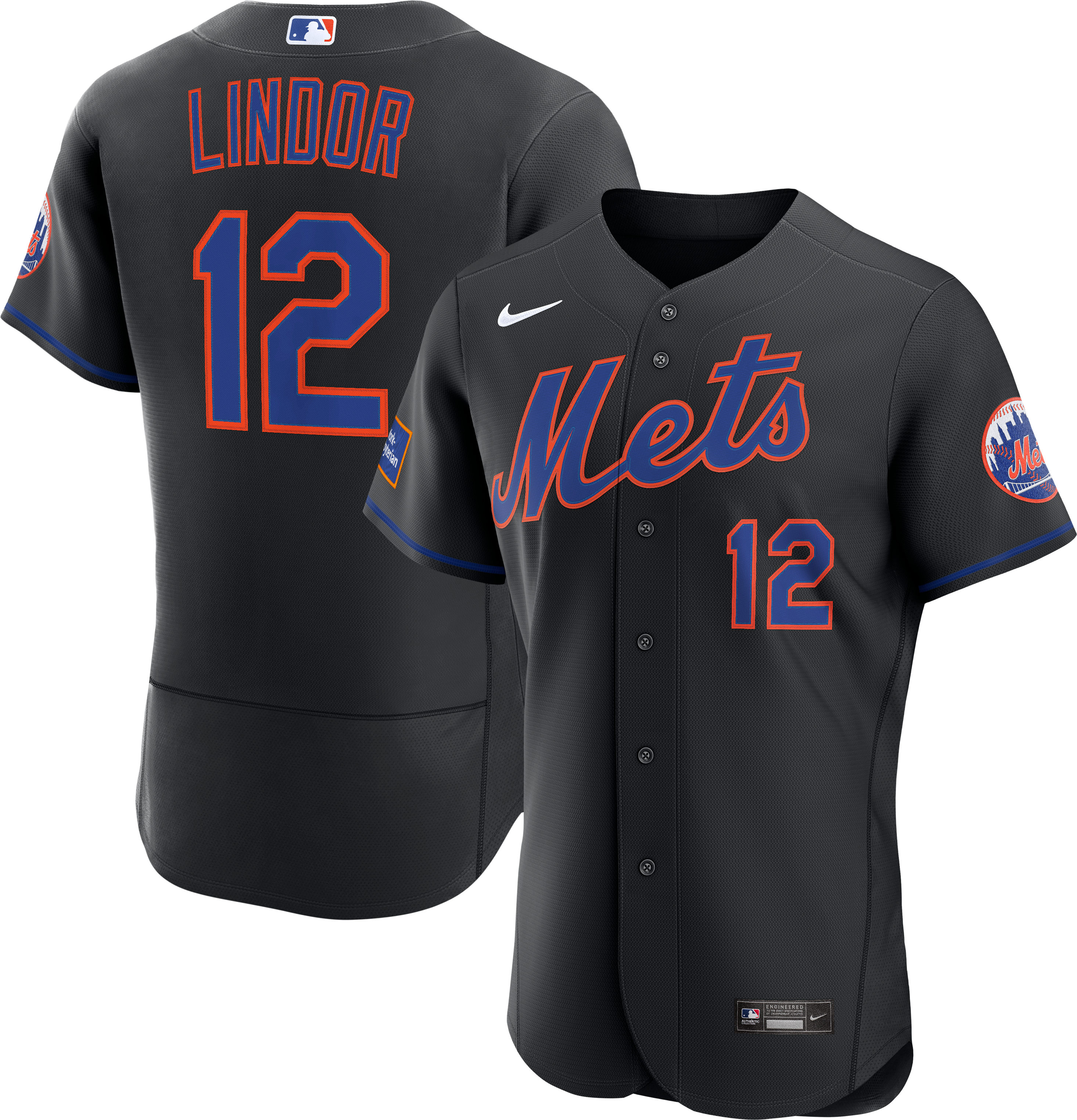 Francisco Lindor New York Mets Alternate Sponsor Patch Jersey - Black - Image 2