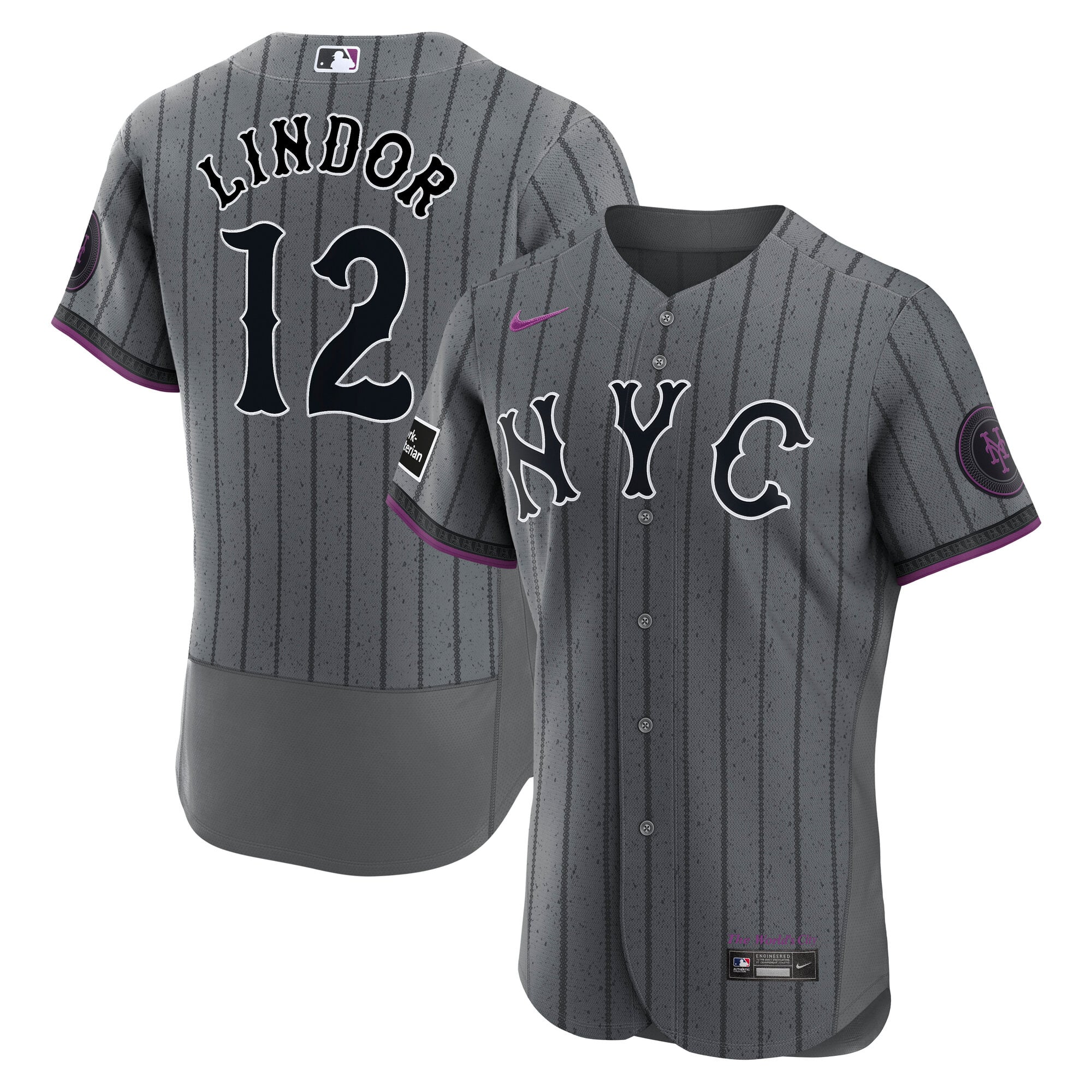Francisco Lindor New York Mets City Connect Sponsor Patch Jersey - Gray - Image 2