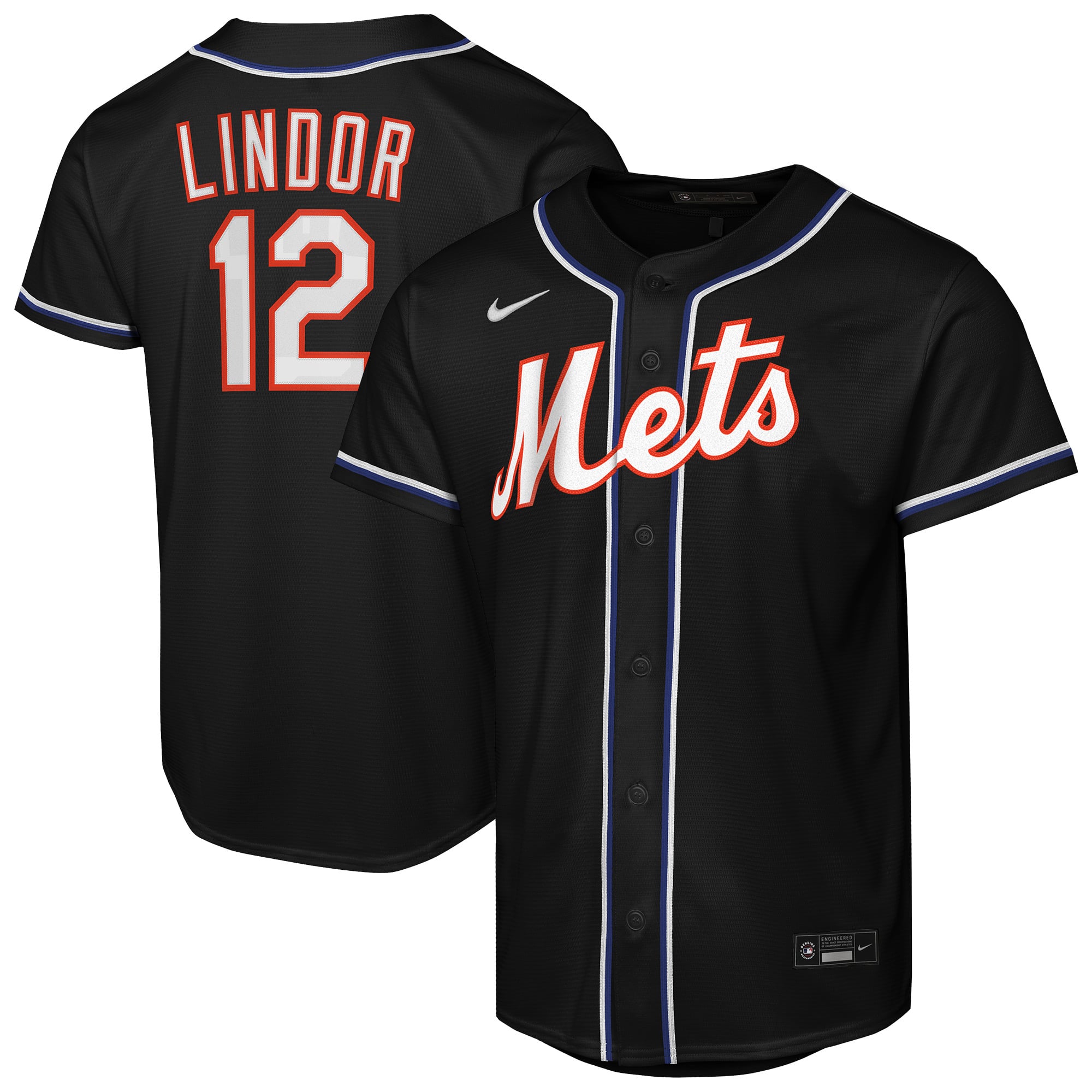 Francisco Lindor New York Mets Youth Fashion Player Jersey - Black - Image 2