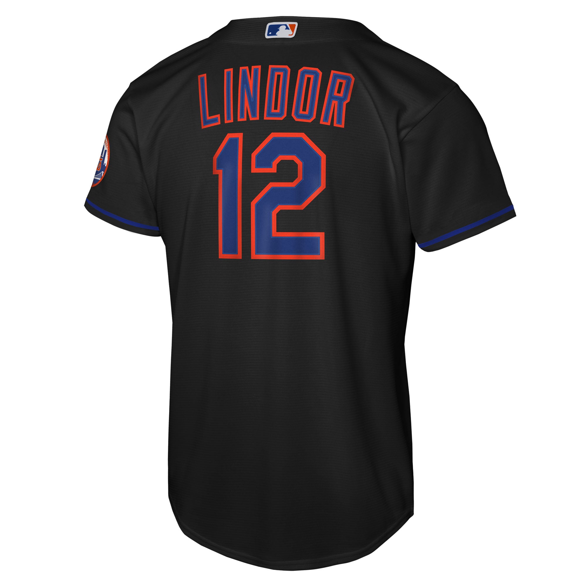 Francisco Lindor New York Mets Youth Home Stadium Player Jersey - Black - Image 4