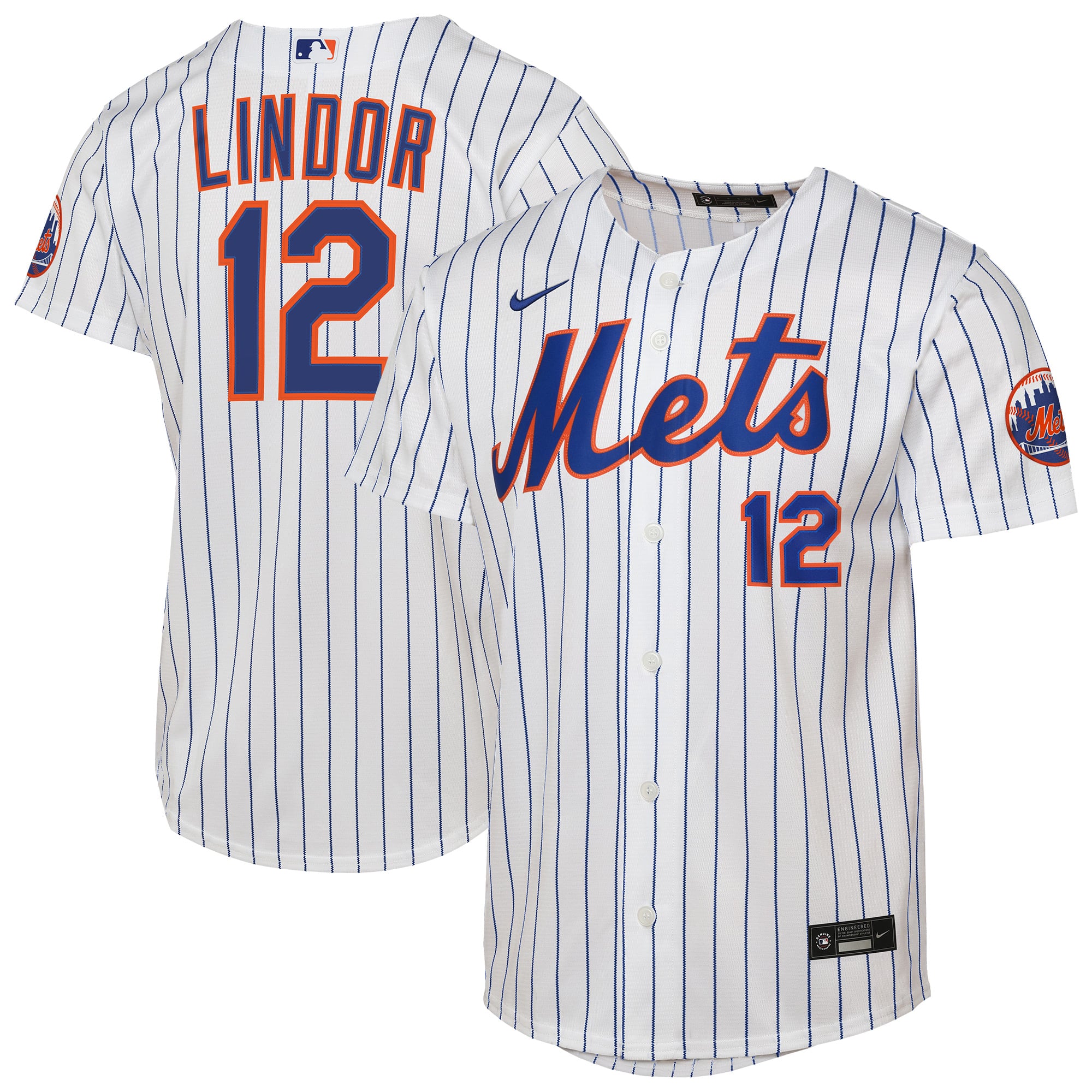 Francisco Lindor New York Mets Youth Road Stadium Player Jersey - White - Image 2
