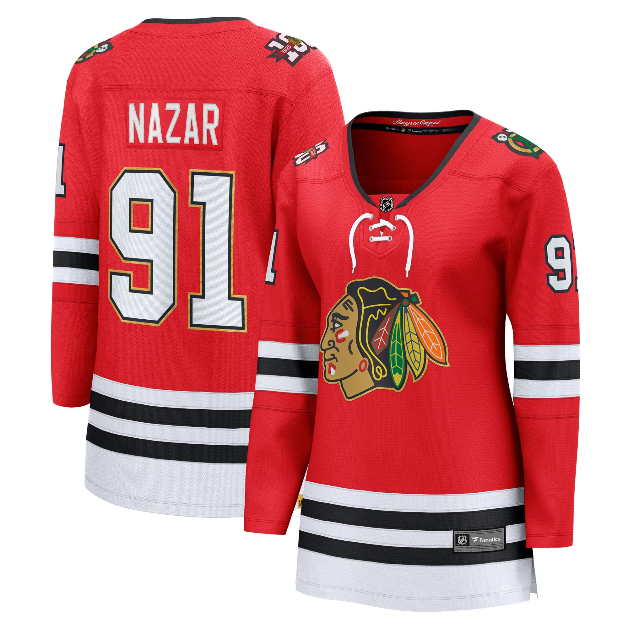 Frank Nazar Chicago Blackhawks Women's Centennial Breakaway Player Jersey - Red