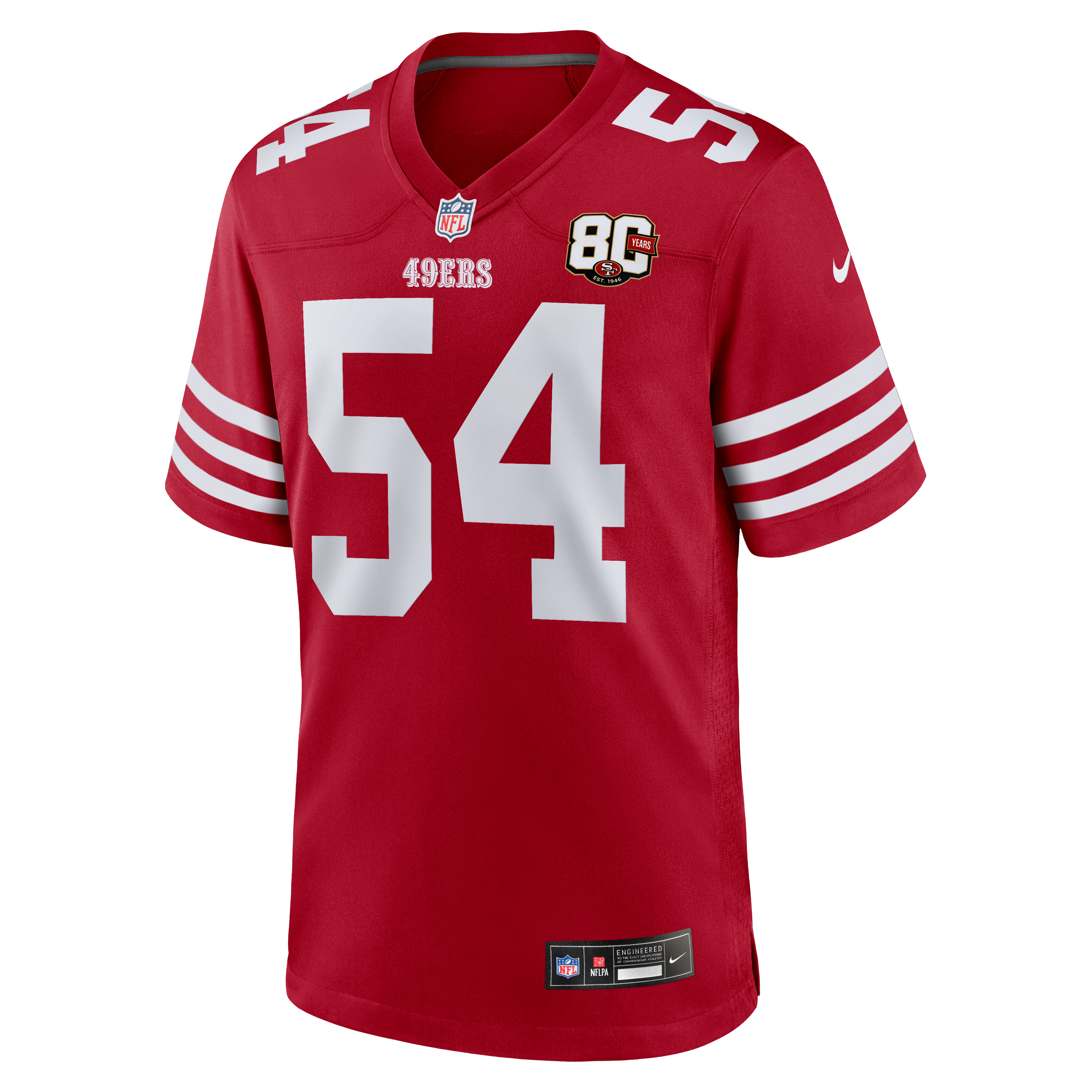 Fred Warner San Francisco 49ers 80th Anniversary Game Jersey - Scarlet - Image 7