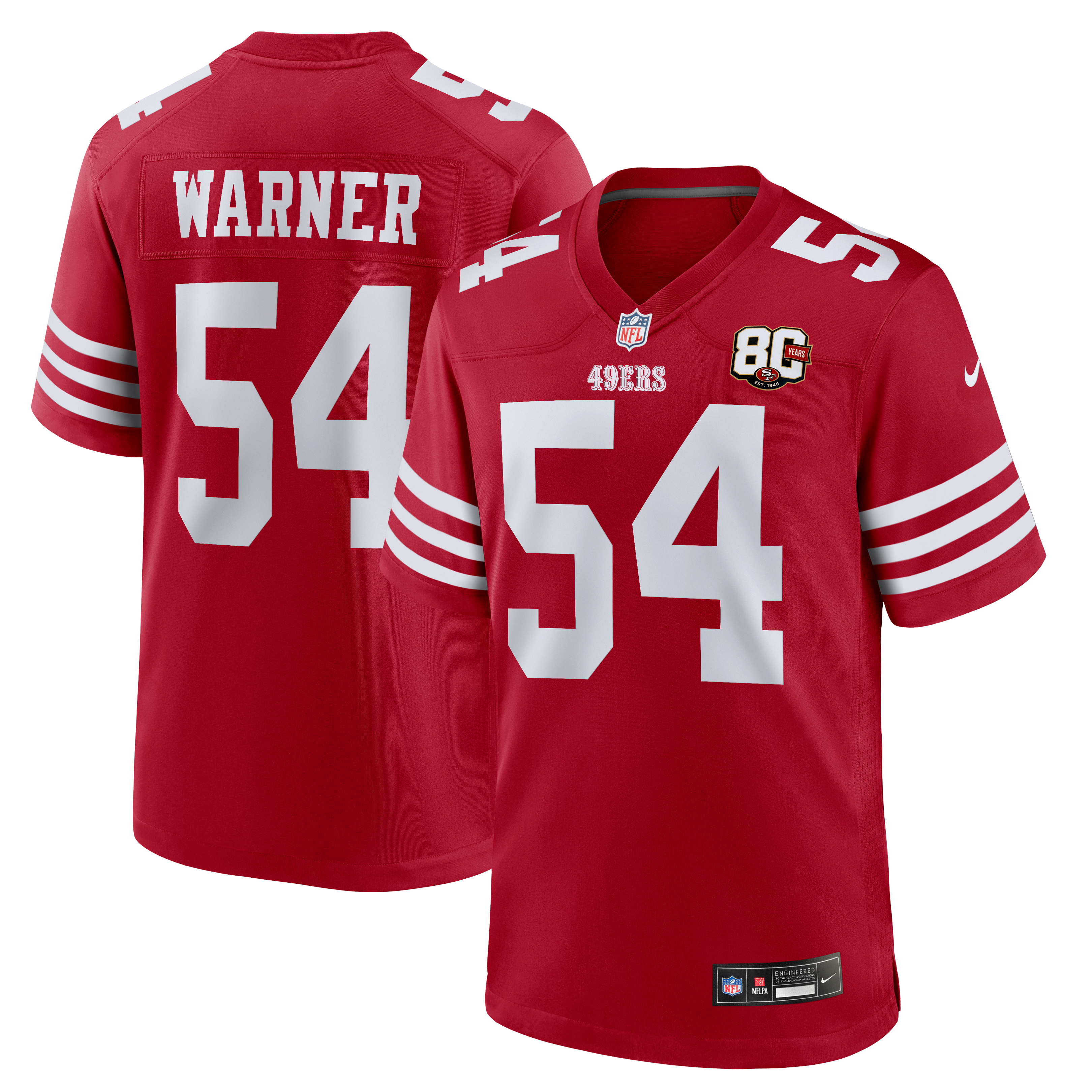 Fred Warner San Francisco 49ers 80th Anniversary Game Jersey - Scarlet - Image 2