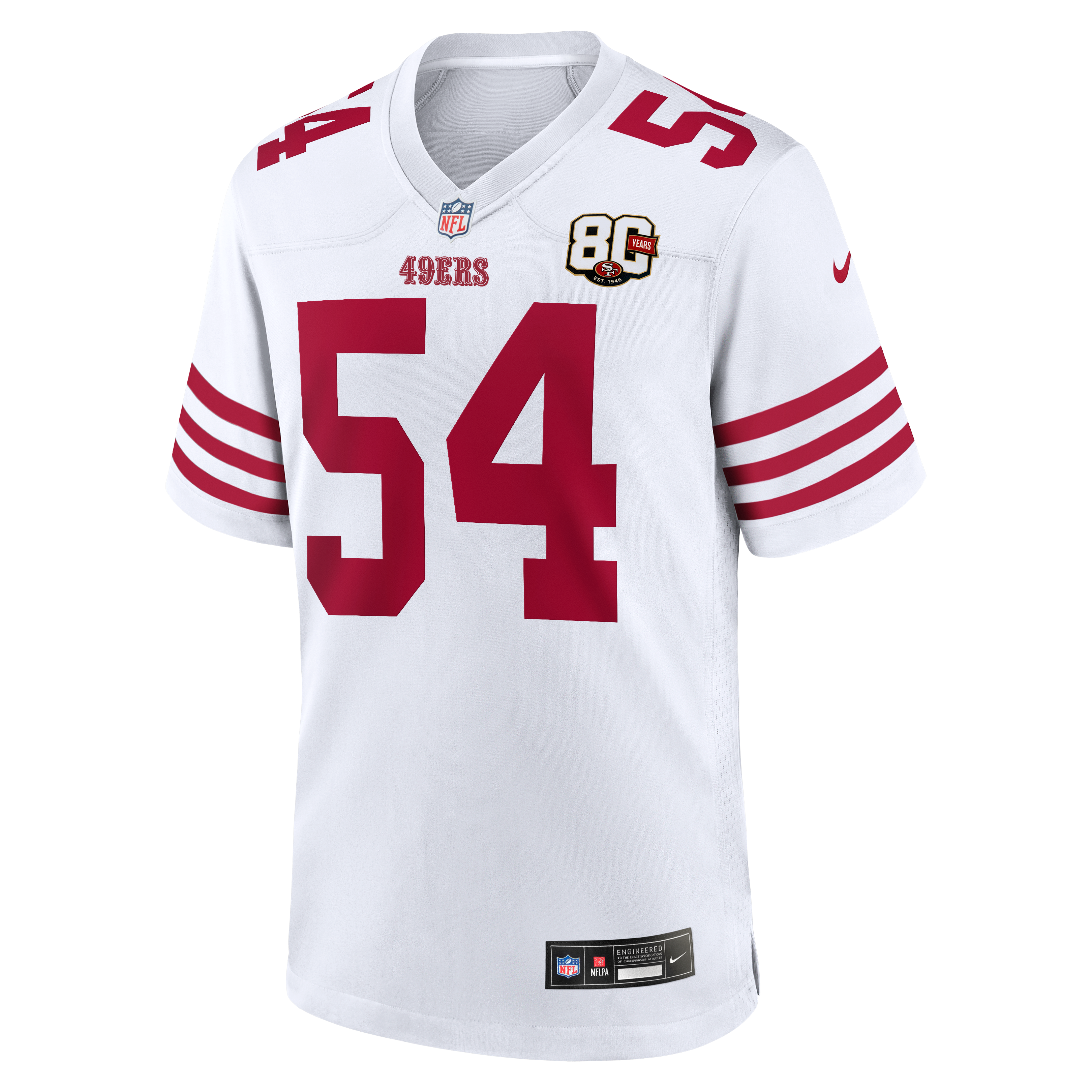 Fred Warner San Francisco 49ers 80th Anniversary Game Jersey - White - Image 3
