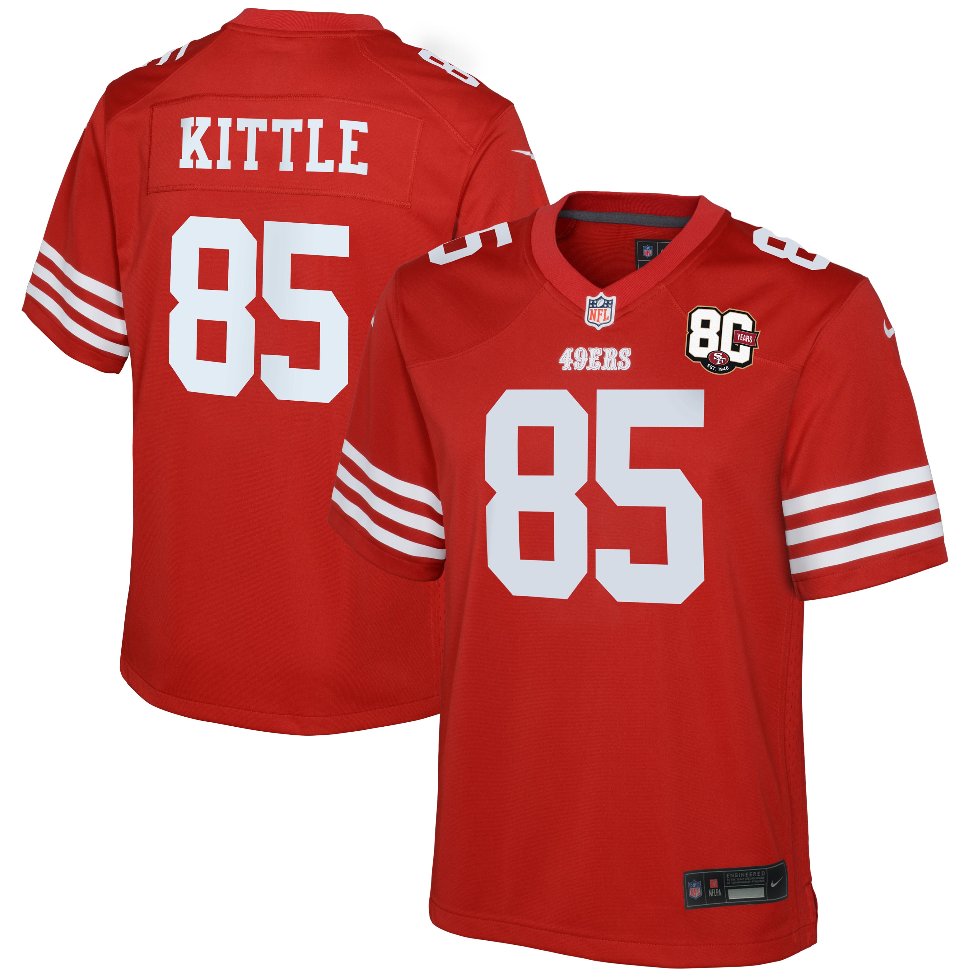 George Kittle San Francisco 49ers Youth 80th Anniversary Game Jersey - Scarlet - Image 2