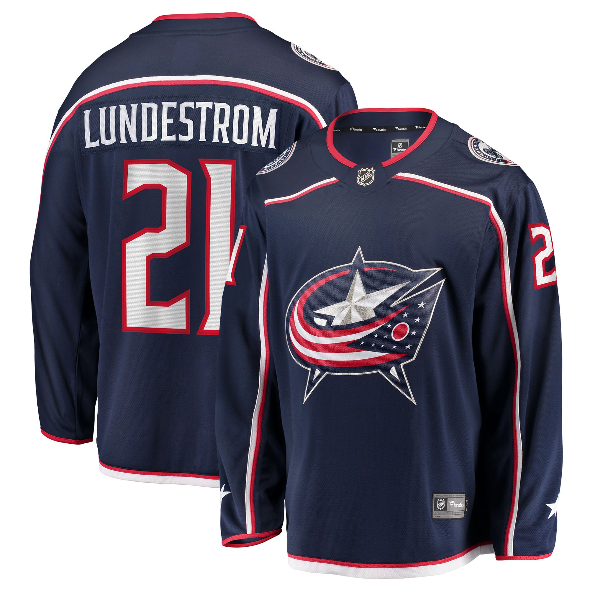 Isac Lundestrom Columbus Blue Jackets Home Breakaway Jersey - Navy - Image 2