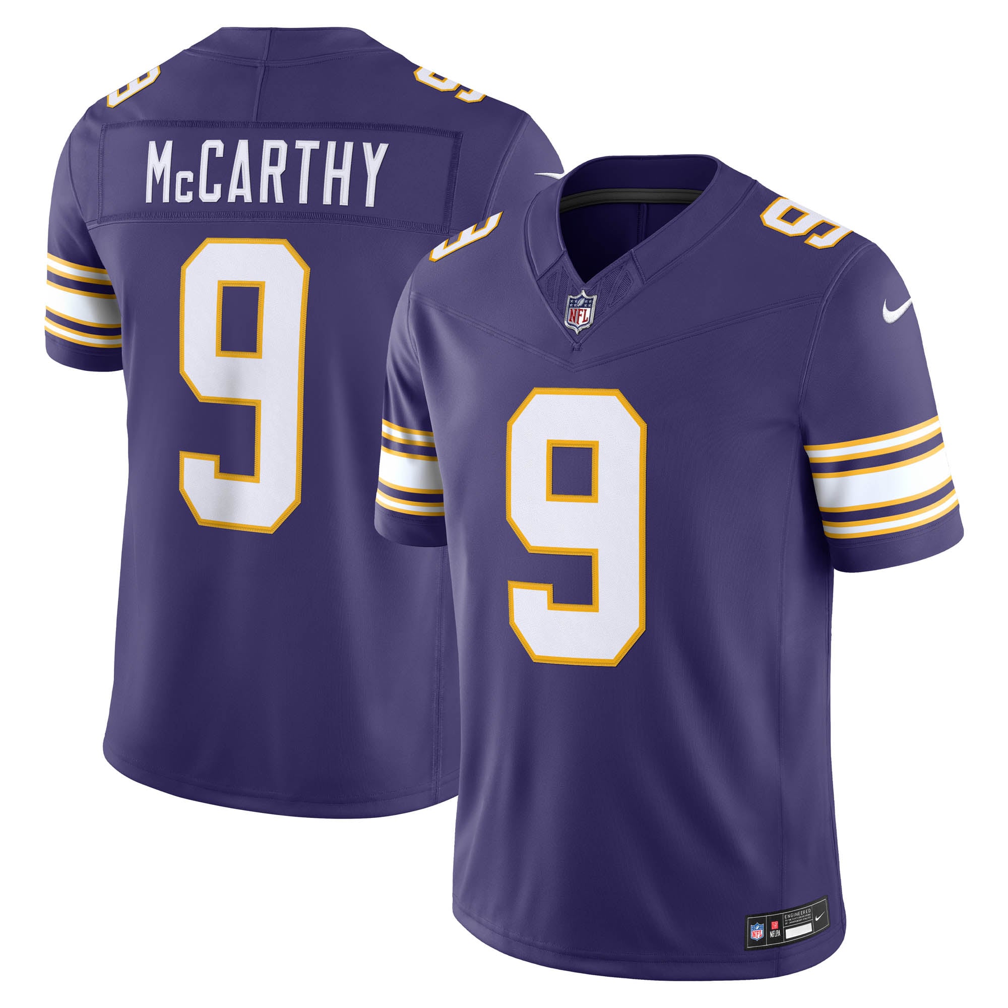 J.J. McCarthy Minnesota Vikings Alternate Classic Vapor F.U.S.E. Stitched Limited Jersey - Purple - Image 2