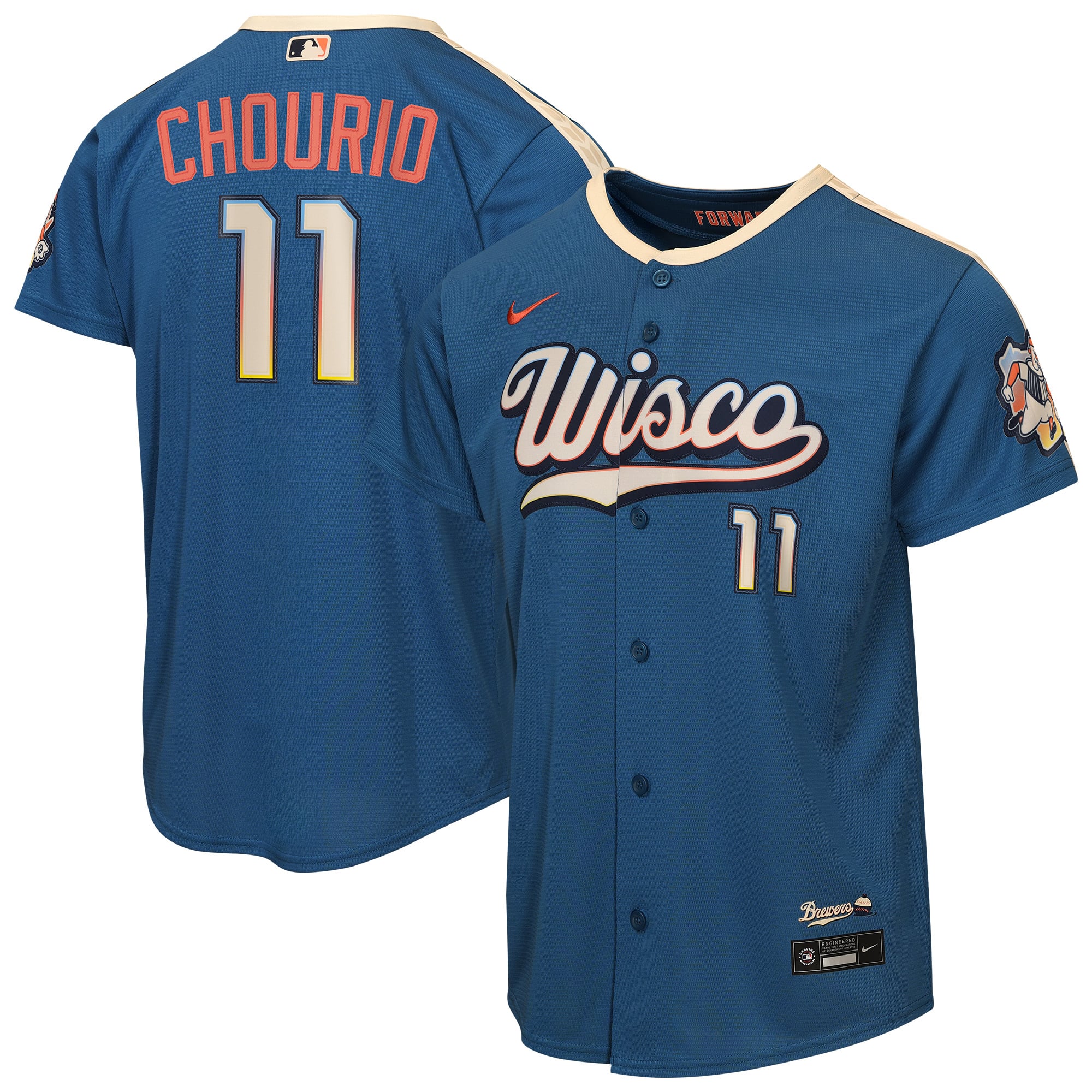 Jackson Chourio Milwaukee Brewers Youth 2026 City Connect Stadium Jersey - Mineral Blue - Image 2