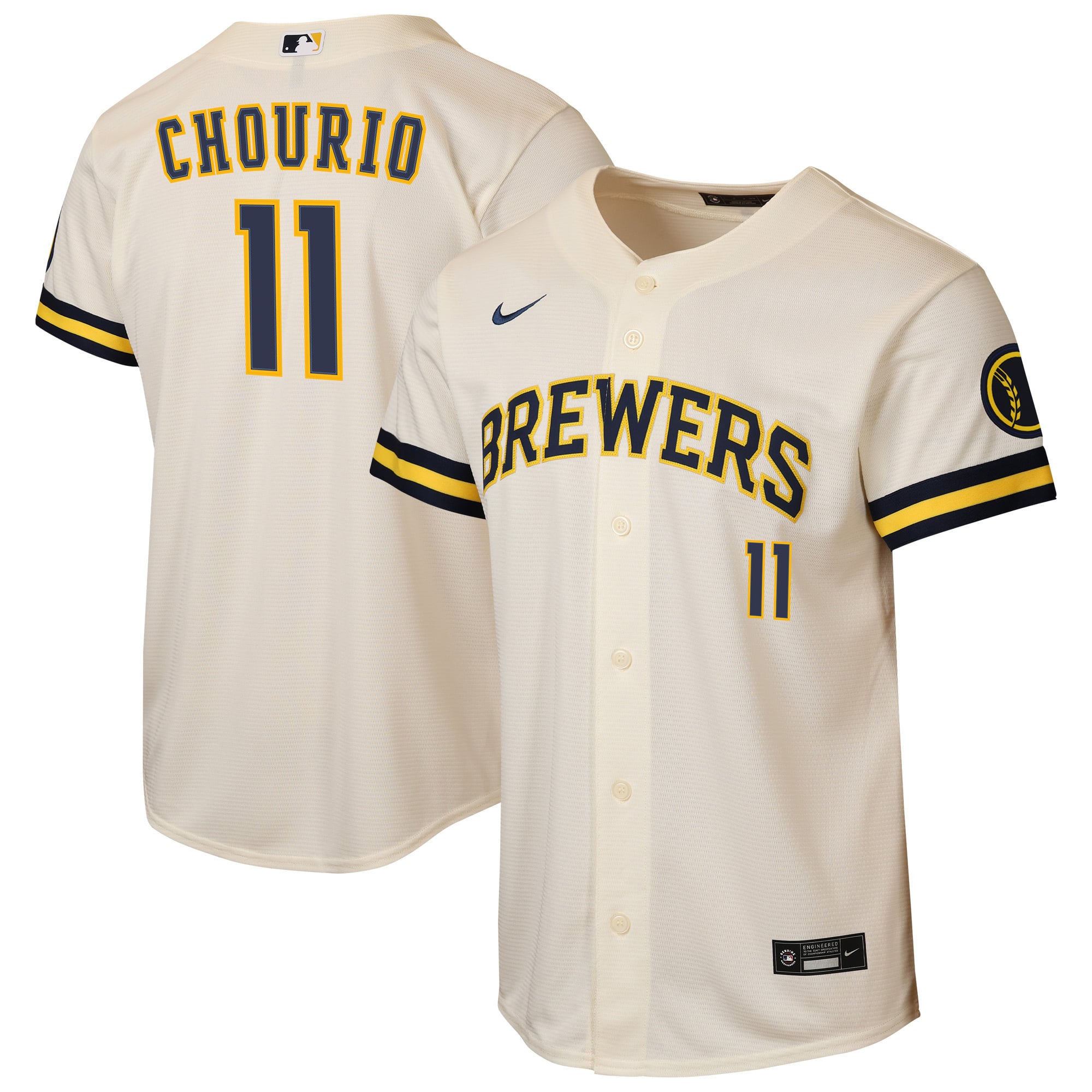 Jackson Chourio Milwaukee Brewers Youth Home Stadium Jersey - Cream - Image 2