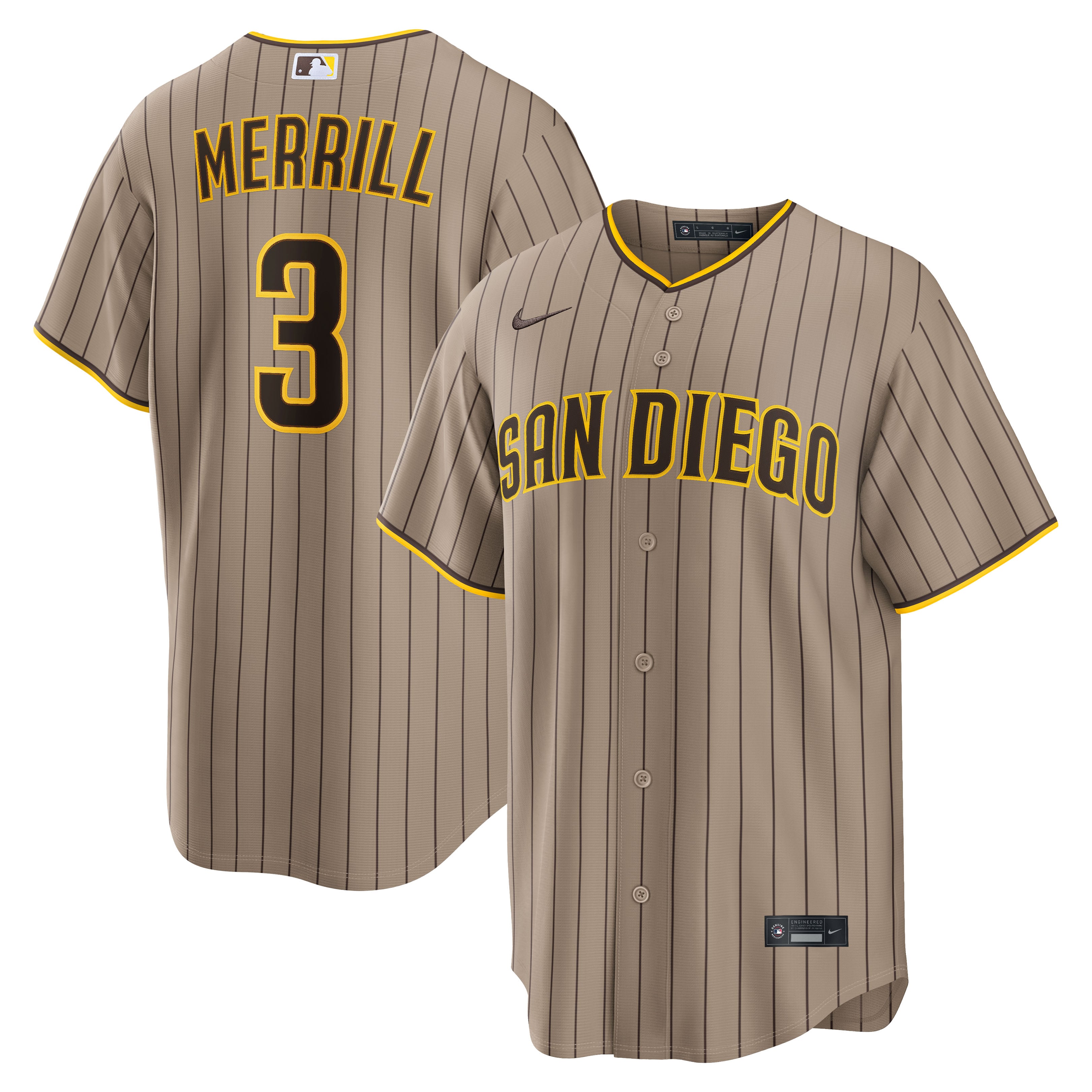 Jackson Merrill San Diego Padres Home Player Jersey - Khaki - Image 2