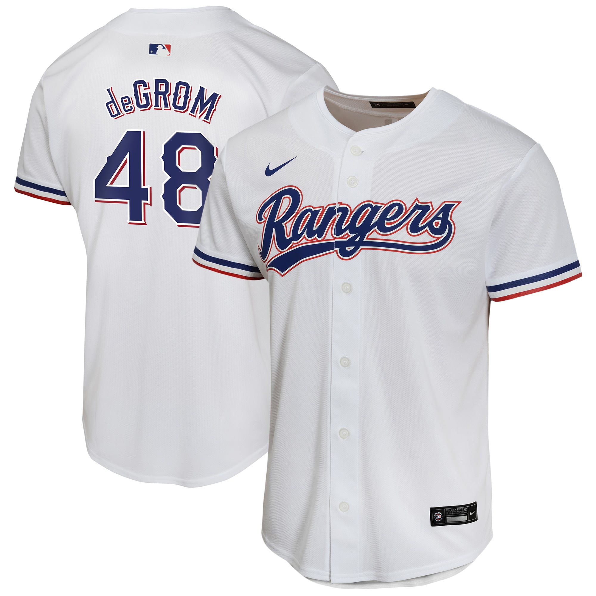 Jacob deGrom Texas Rangers Youth Home Game Player Jersey - White - Image 2