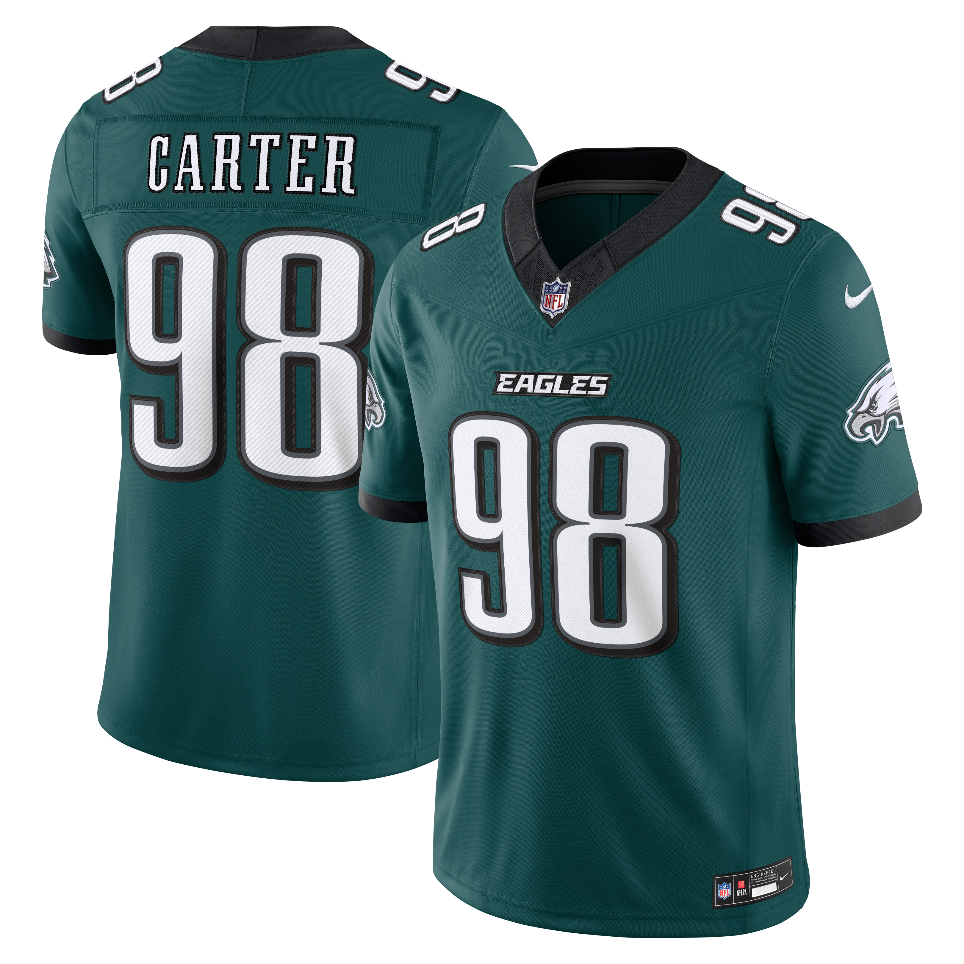 Jalen Carter Philadelphia Eagles Alternate Vapor F.U.S.E. Stitched Limited Jersey - Midnight Green - Image 2