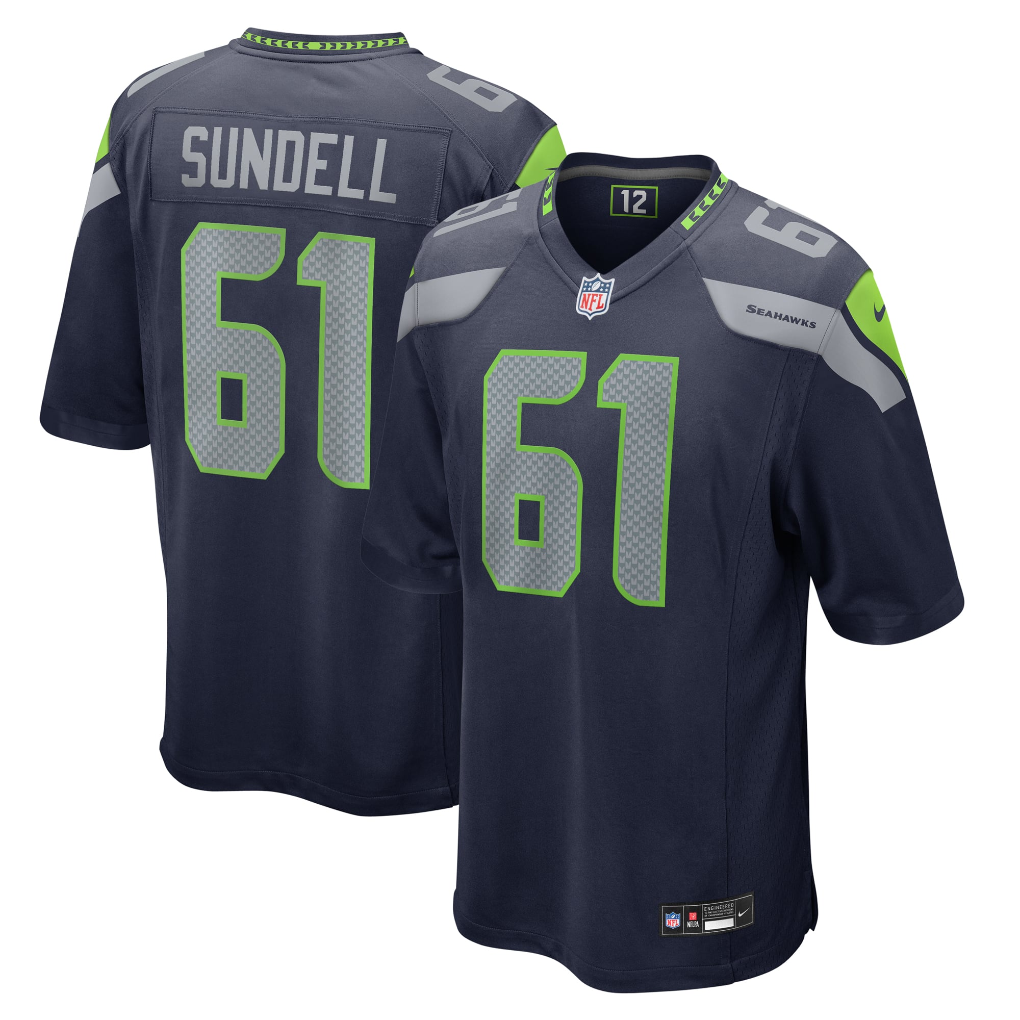 Jalen Sundell Seattle Seahawks Game Jersey - College Navy - Image 2