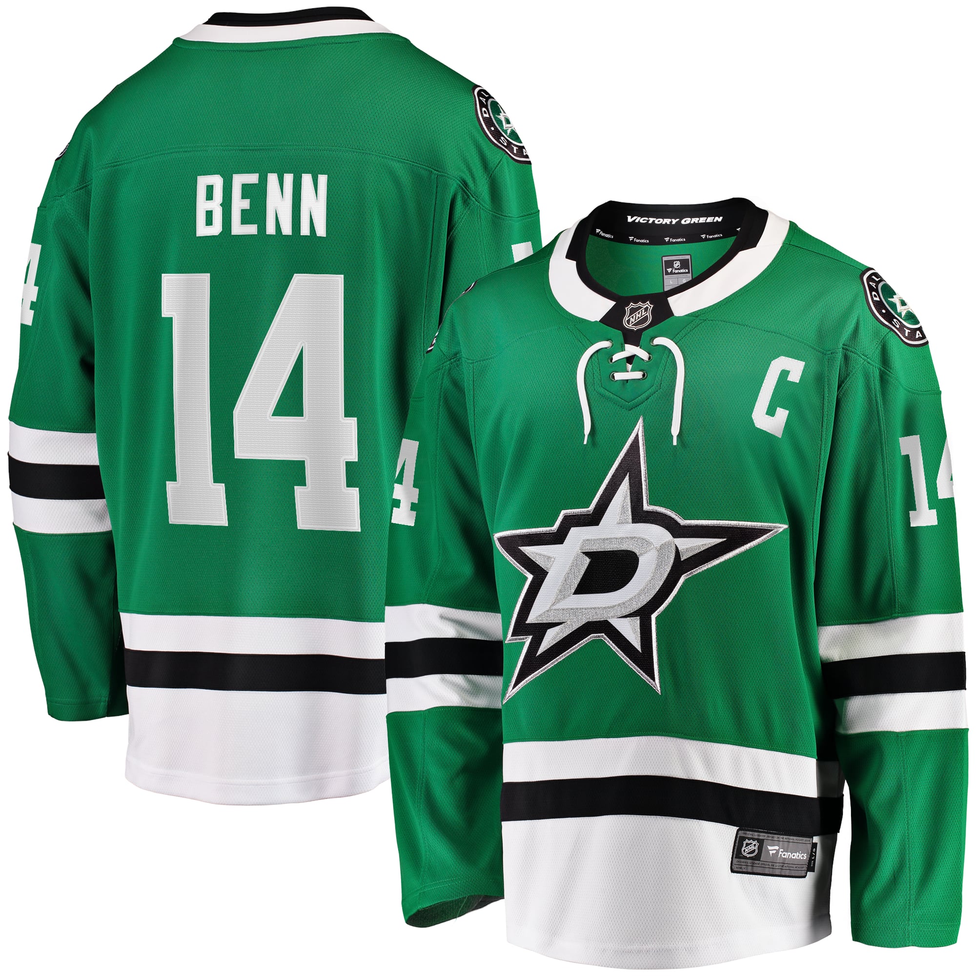 Jamie Benn Dallas Stars Captain Patch Home Breakaway Jersey - Kelly Green - Image 2