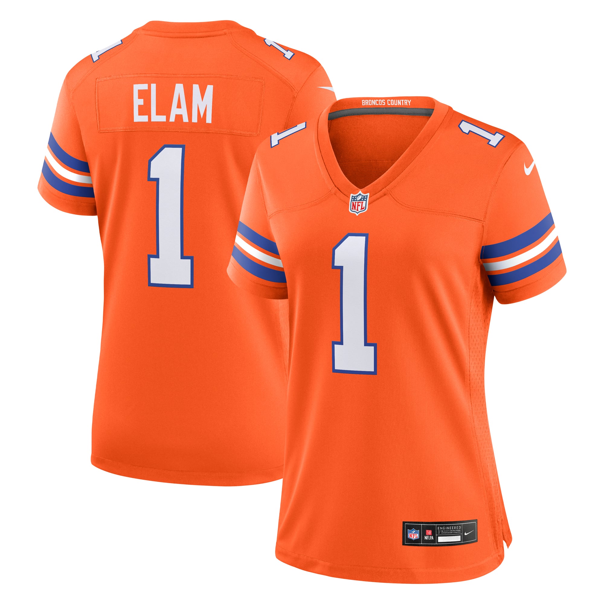 Jason Elam Denver Broncos Women's Mile High Collection 1977 Throwback Retired Player Game Jersey - Orange - Image 2
