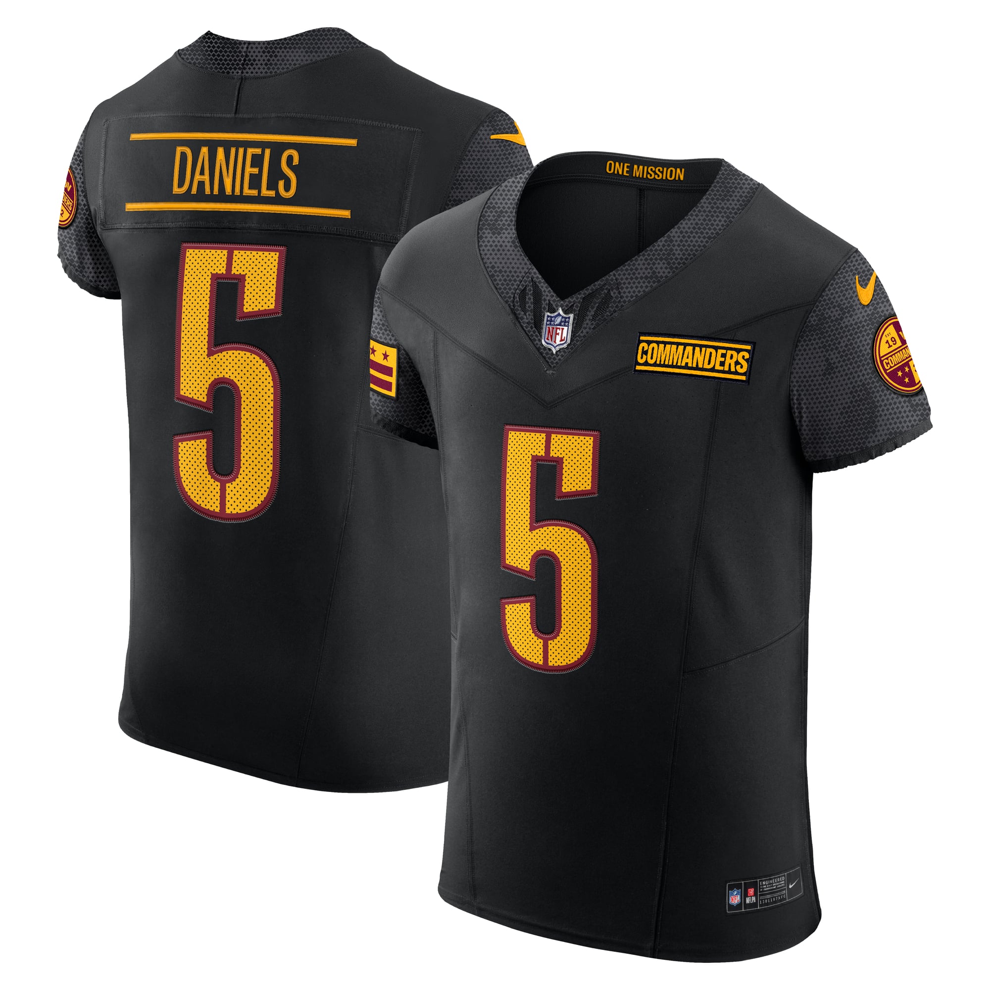 Jayden Daniels Washington Commanders Alternate Vapor F.U.S.E. Elite Jersey - Black - Image 2