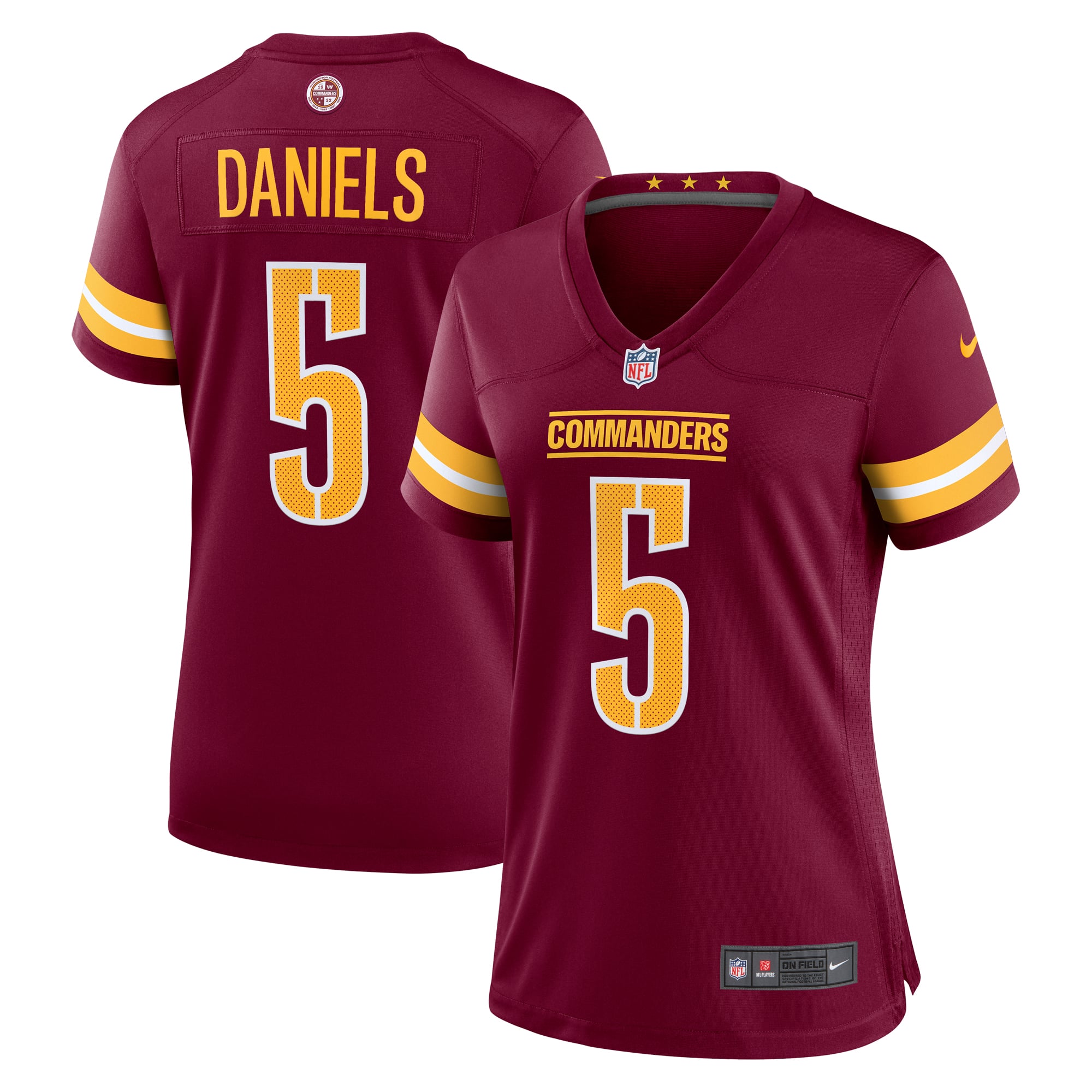 Jayden Daniels Washington Commanders Women's Game Jersey - White - Burgundy - Image 2