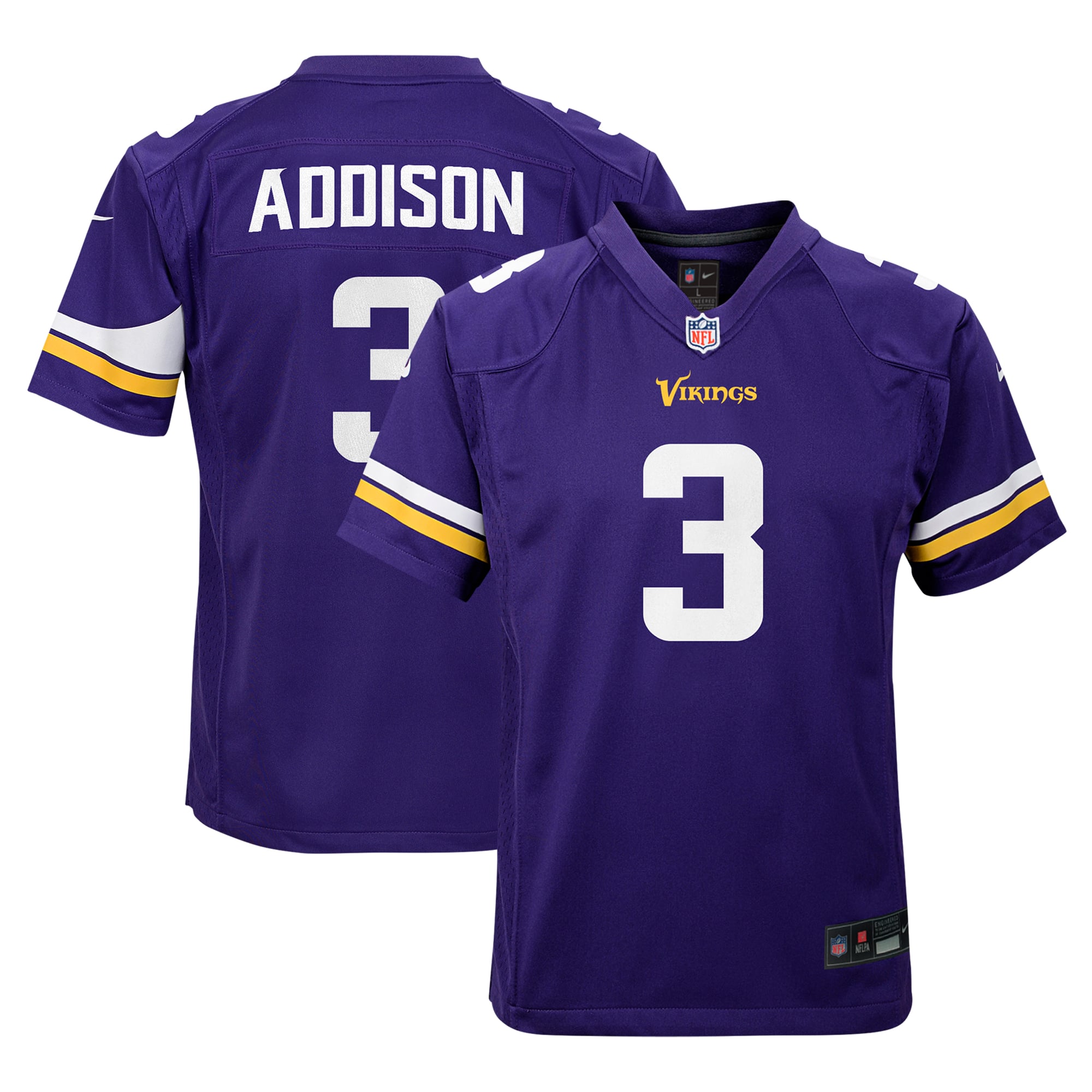 Jordan Addison Minnesota Vikings Youth Game Jersey - Purple