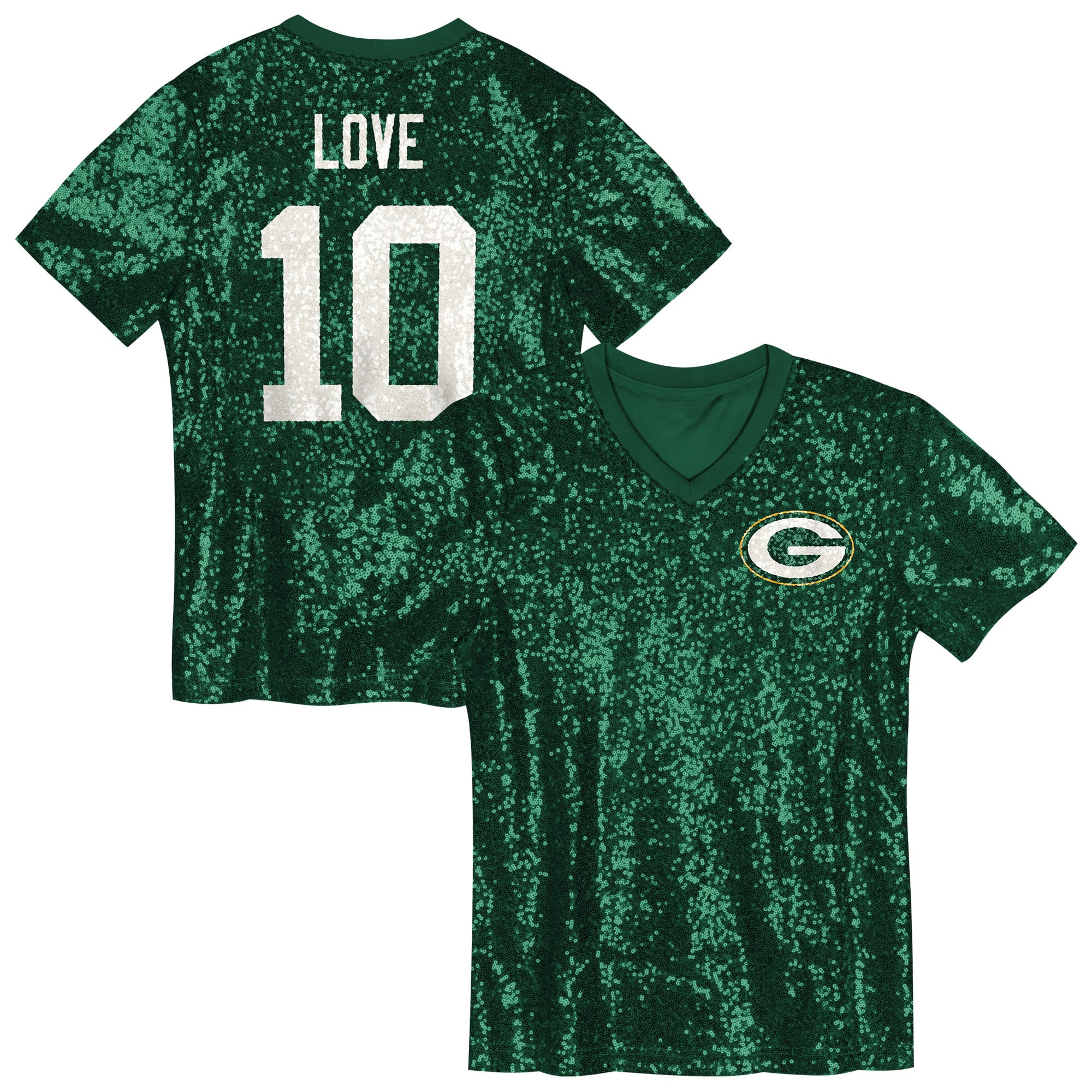 Jordan Love Green Bay Packers Girls Youth Sequin V-Neck Fashion Jersey - Green - Image 2