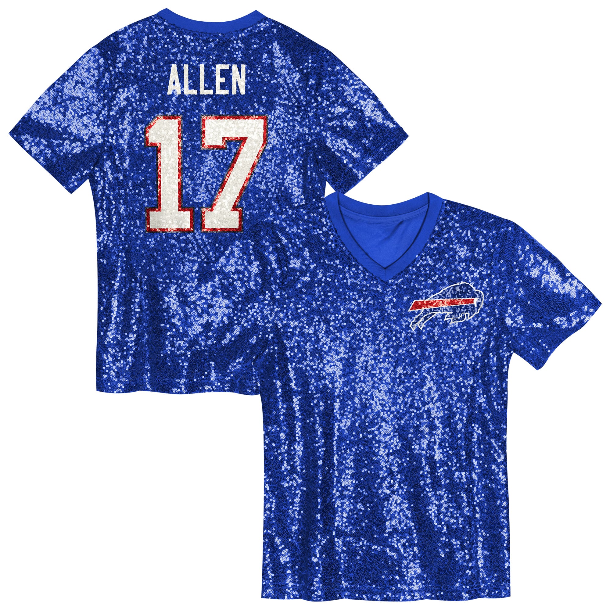 Josh Allen Buffalo Bills Girls Youth Sequin V-Neck Fashion Jersey - Royal - Image 2