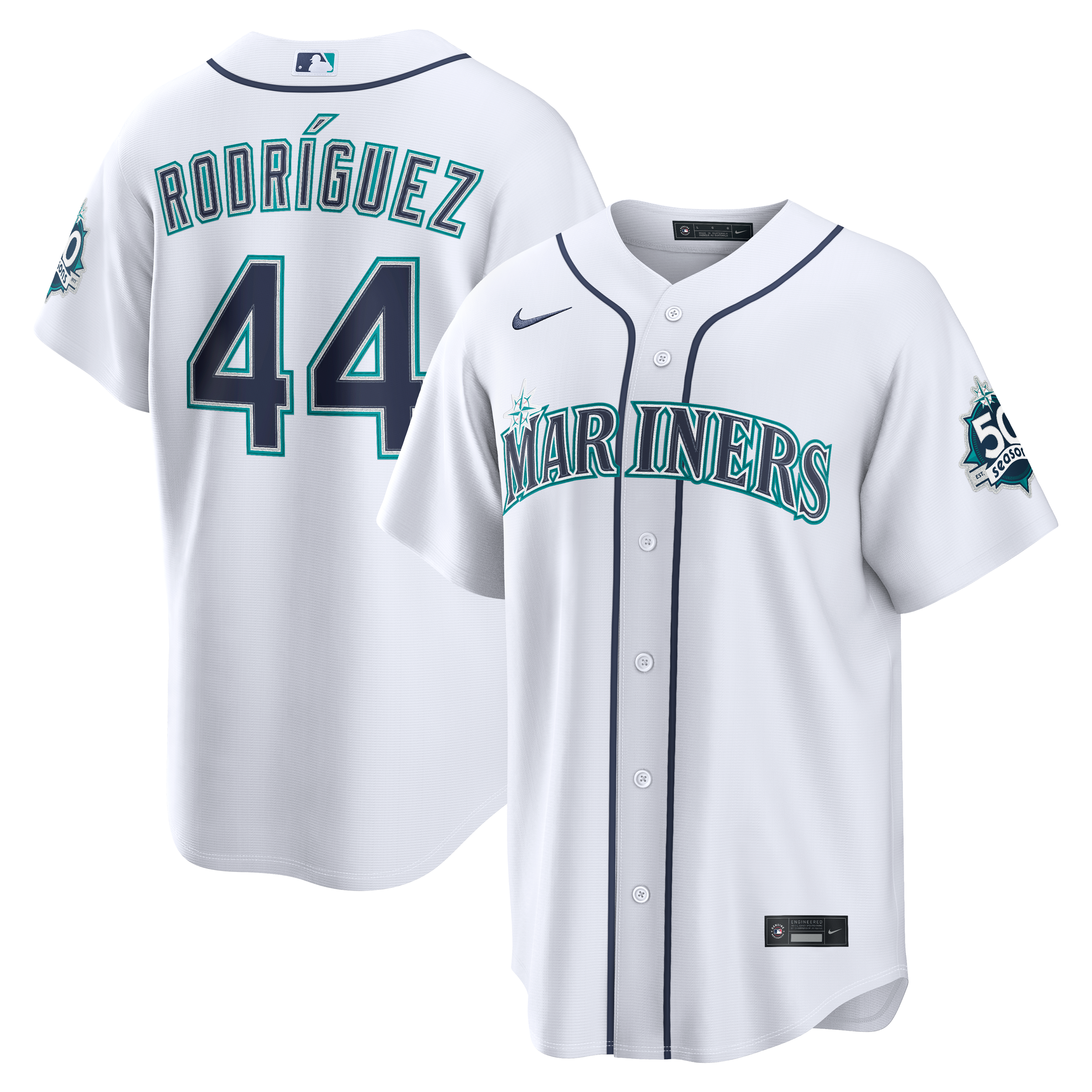 Julio Rodríguez Seattle Mariners Alternate Stadium 50th Season Patch Jersey - White - Image 2