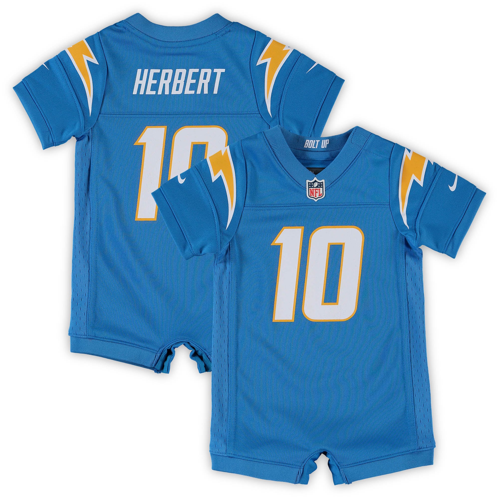 Justin Herbert Los Angeles Chargers Infant Game Romper Jersey - Powder Blue - Image 2