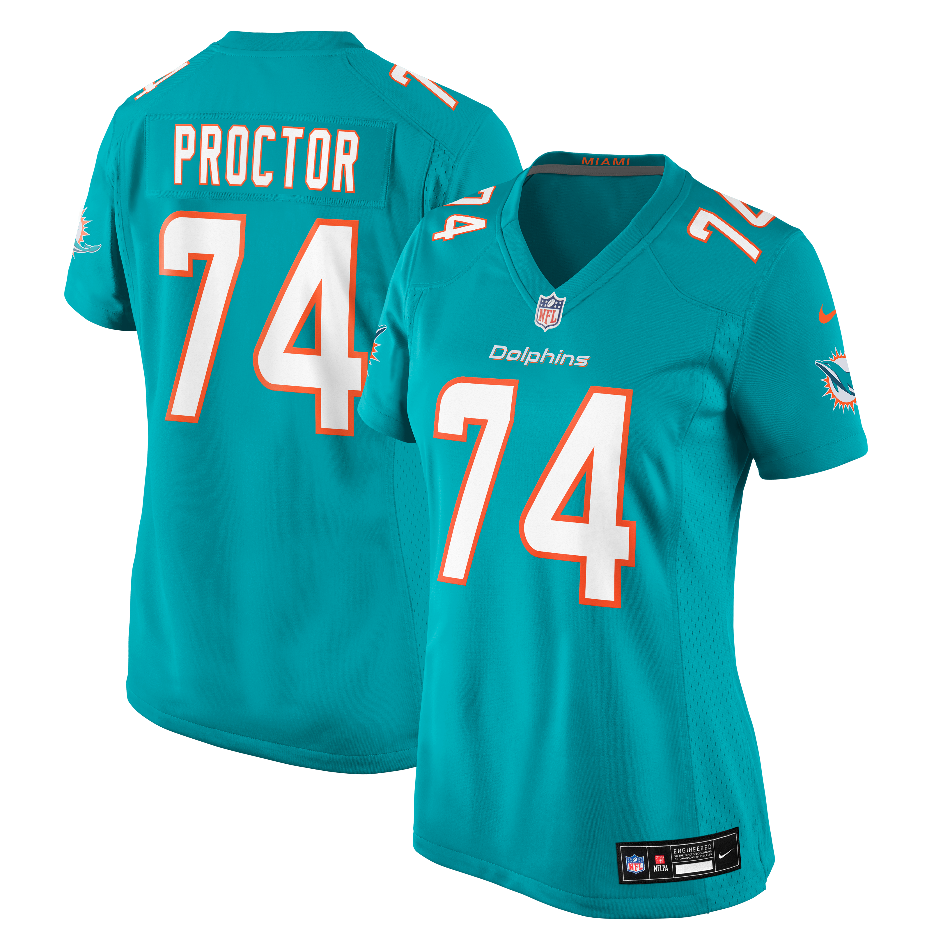 Kadyn Proctor Miami Dolphins Women's Team Game Jersey - Aqua - Image 2