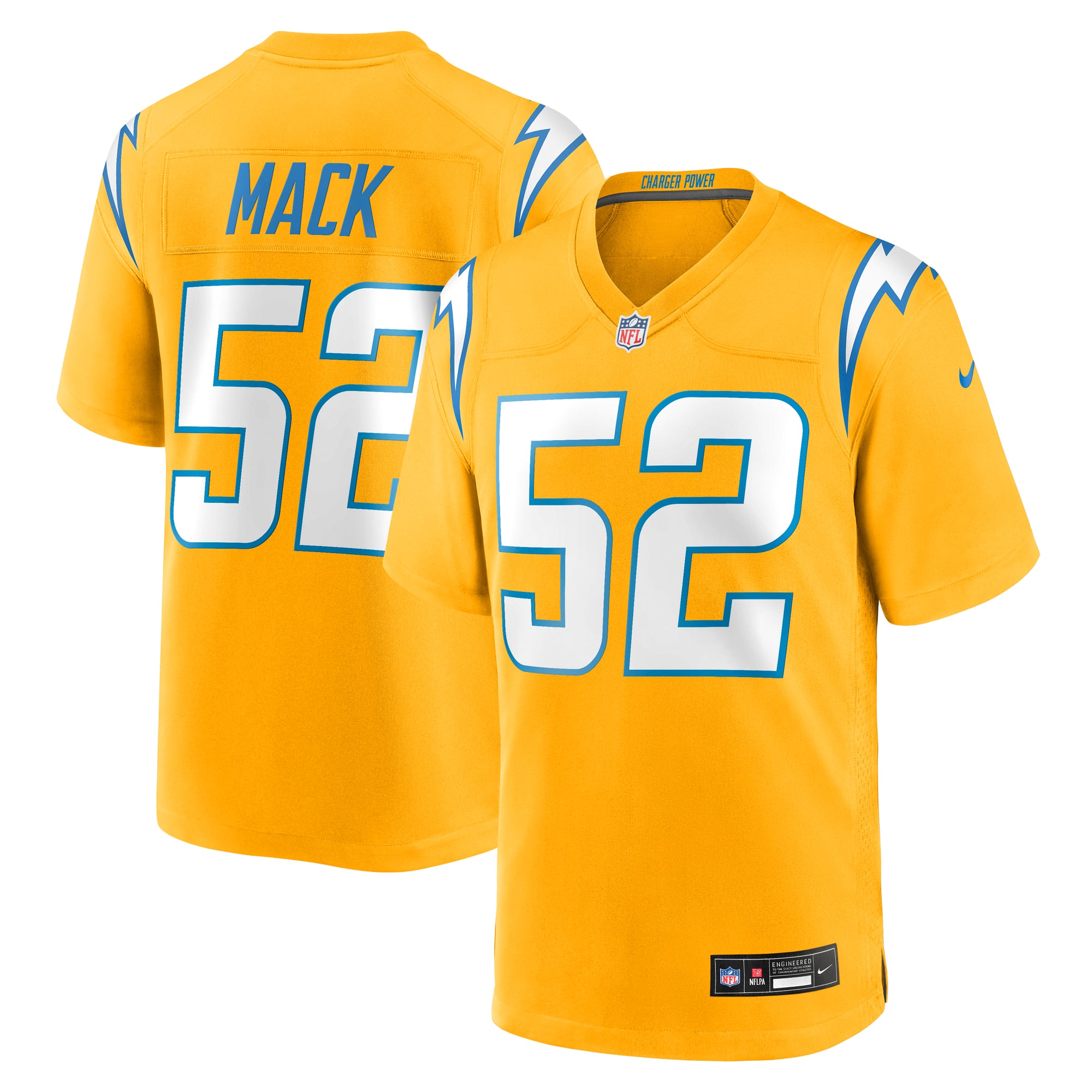 Khalil Mack Los Angeles Chargers Alternate Charger Power Game Player Jersey - Gold - Image 2