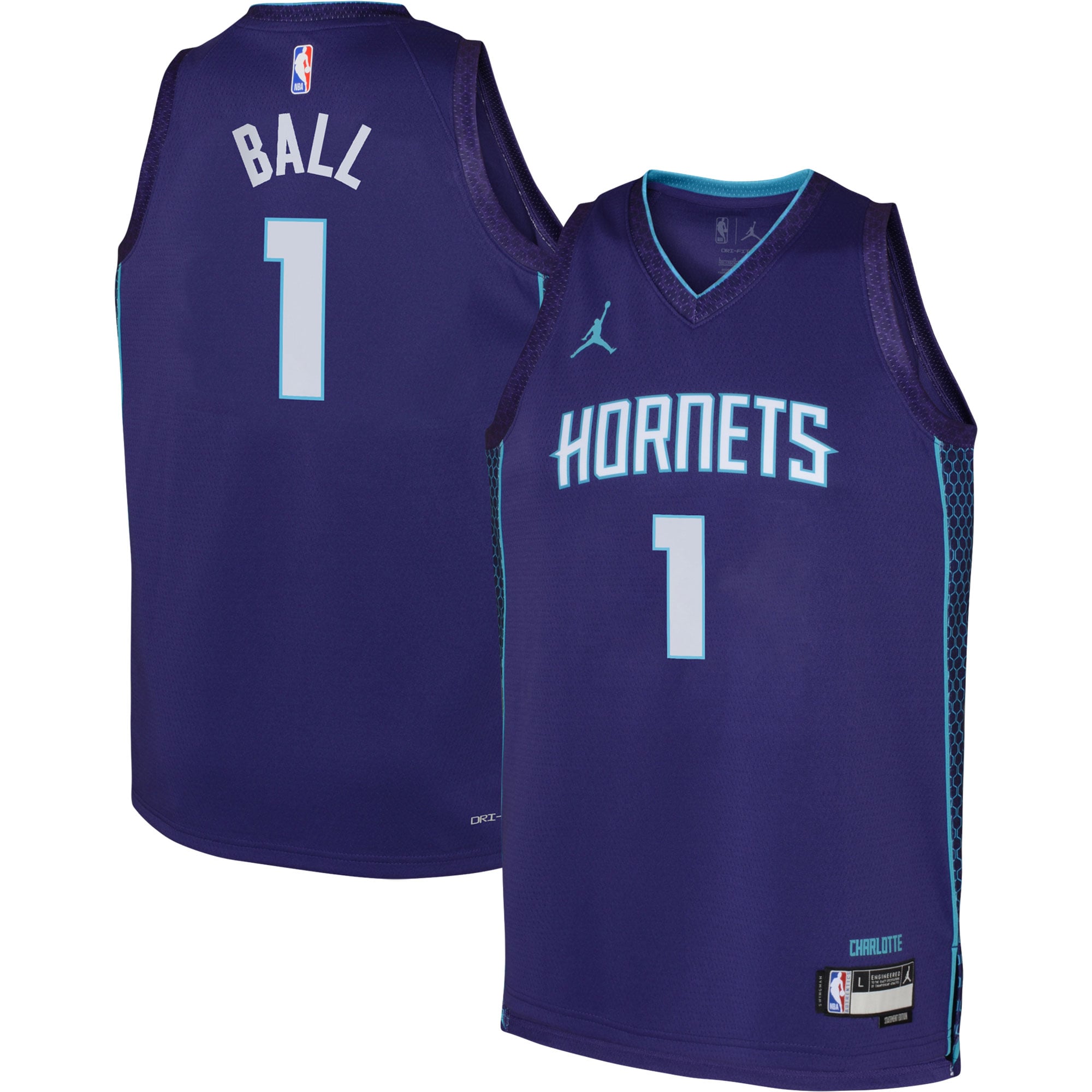 LaMelo Ball Charlotte Hornets Jordan Brand Youth Swingman Jersey - Statement Edition - Purple - Image 2