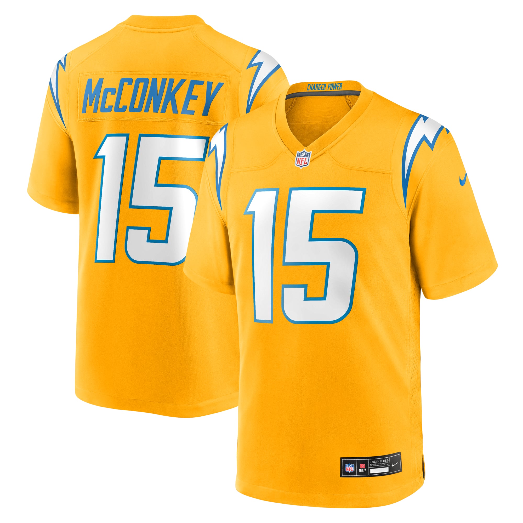 Ladd McConkey Los Angeles Chargers Alternate Charger Power Game Player Jersey - Gold - Image 2