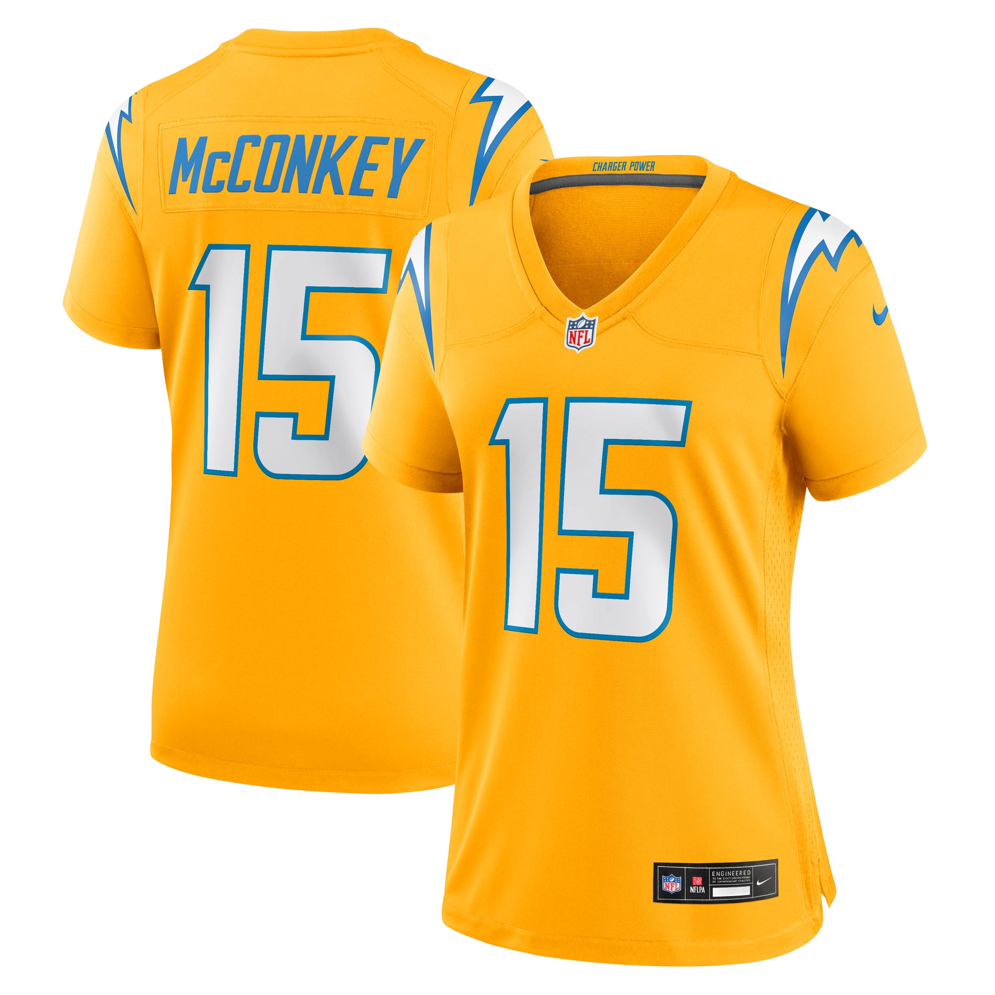Ladd McConkey Los Angeles Chargers Women's Alternate Charger Power Game Jersey - Gold - Image 2