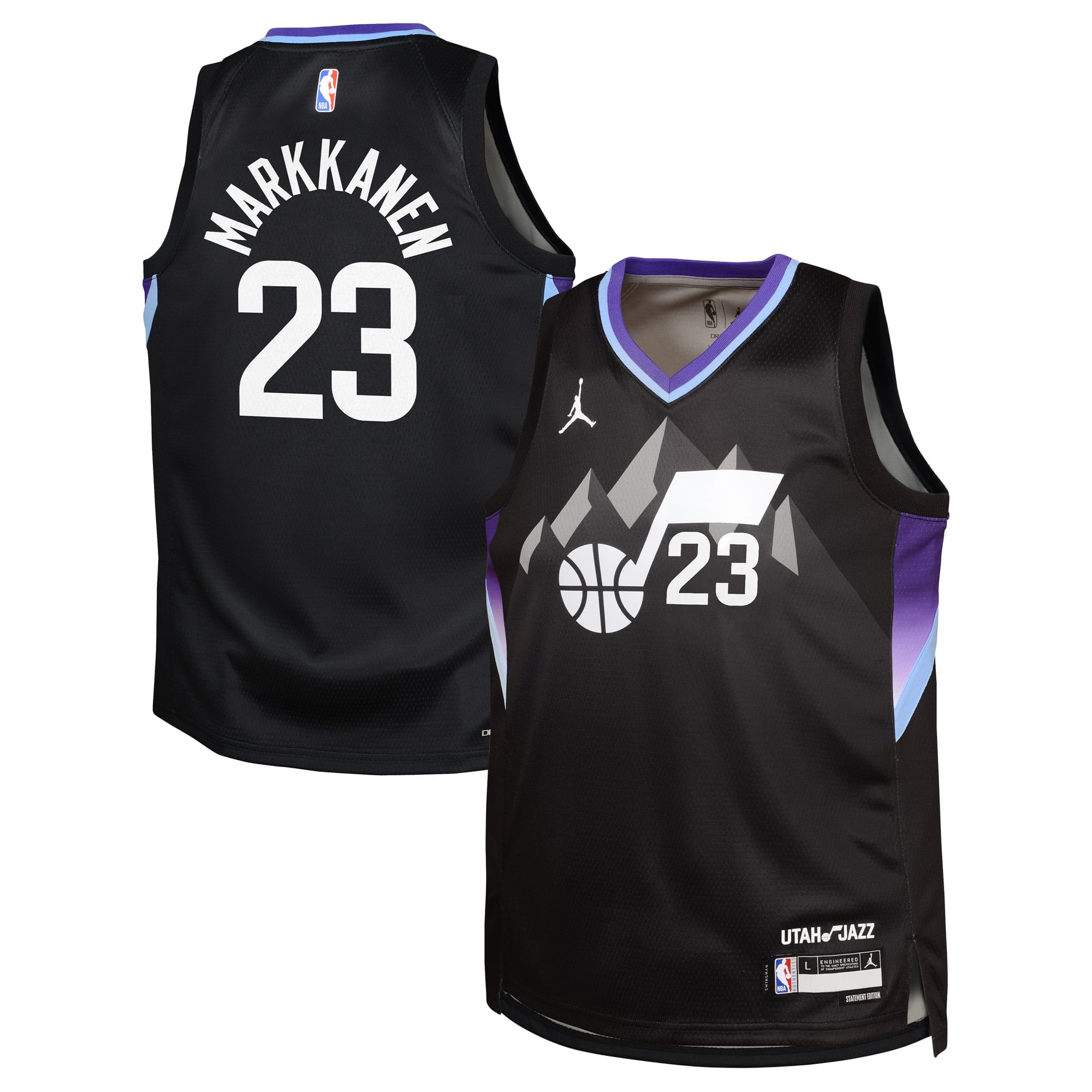 Lauri Markkanen Utah Jazz Jordan Brand Youth Swingman Jersey - Statement Edition - Black - Image 2