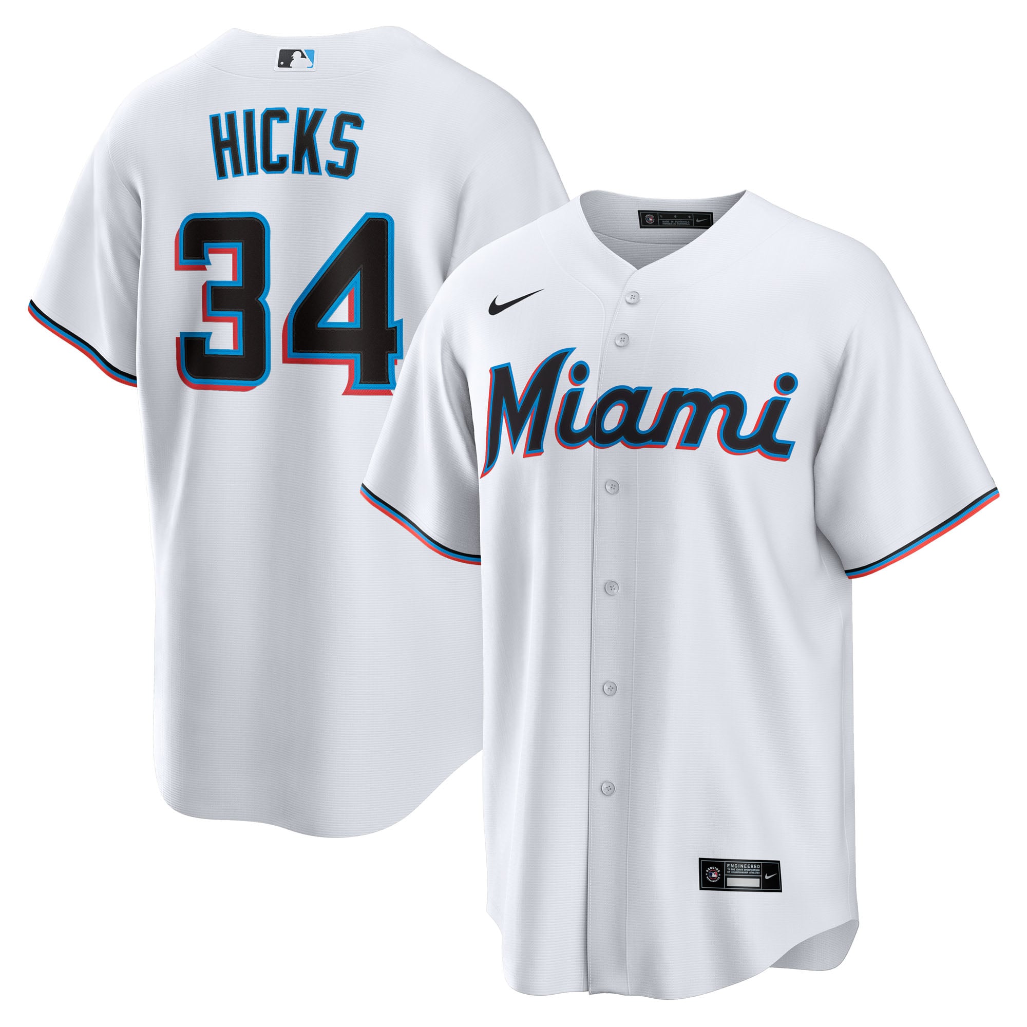 Liam Hicks Miami Marlins Home Jersey - White - Image 2