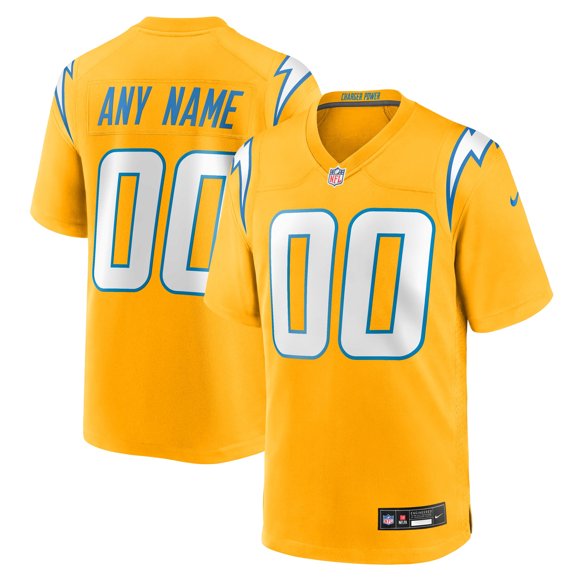 Los Angeles Chargers Alternate Charger Power Game Custom Jersey - Gold - Image 2