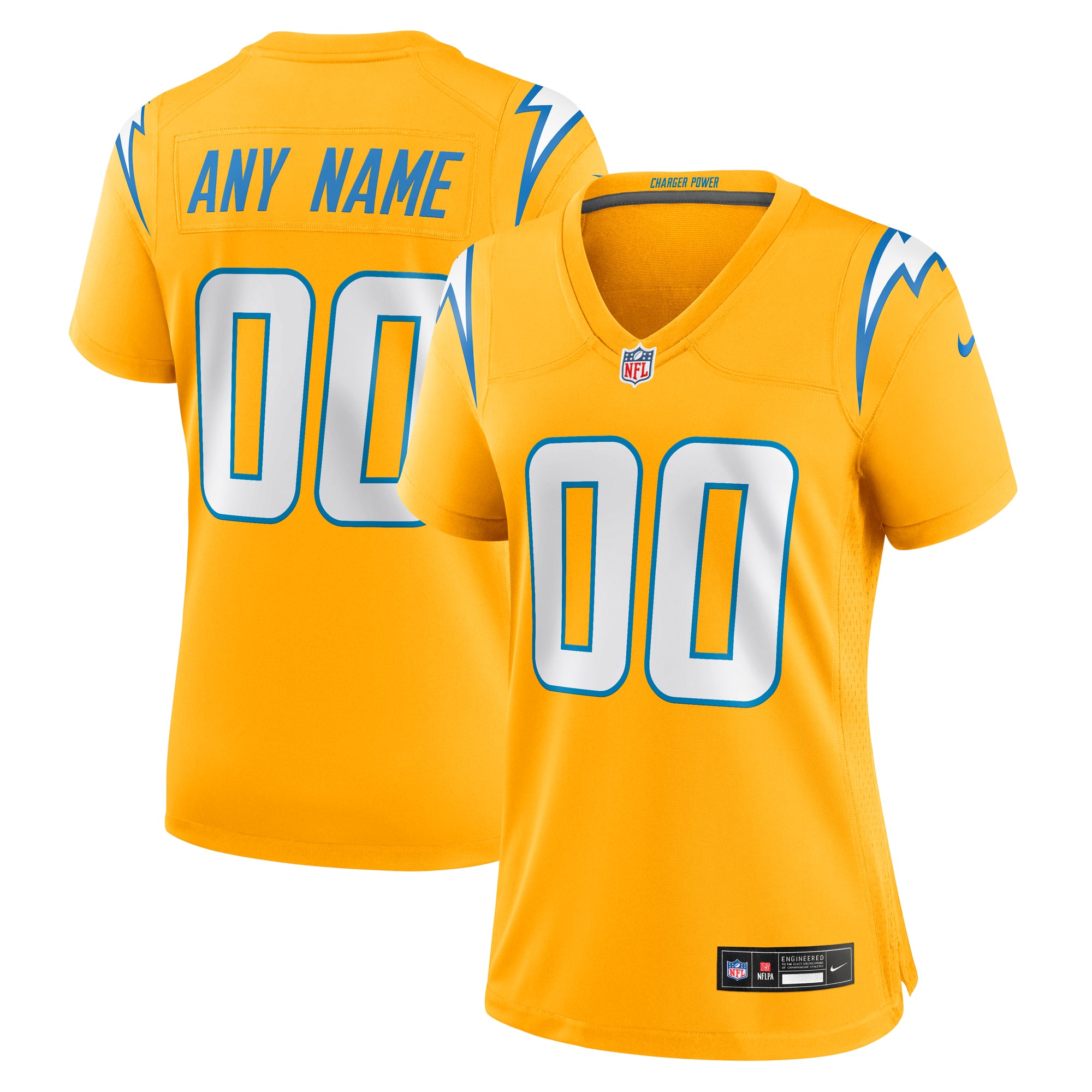 Los Angeles Chargers Women's Alternate Charger Power Game Custom Jersey - Gold - Image 2