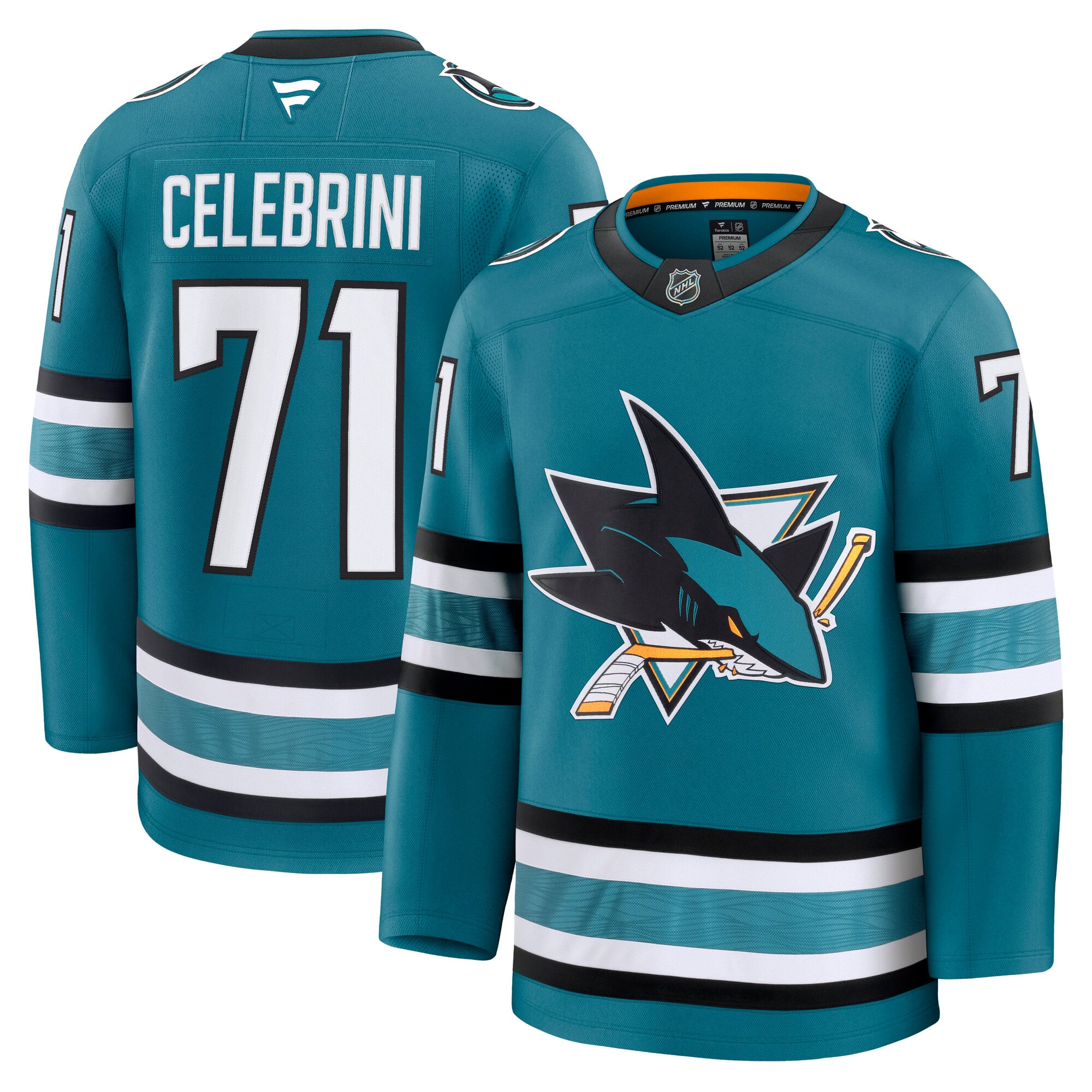 Macklin Celebrini San Jose Sharks Home Premium Jersey - Teal - Image 2