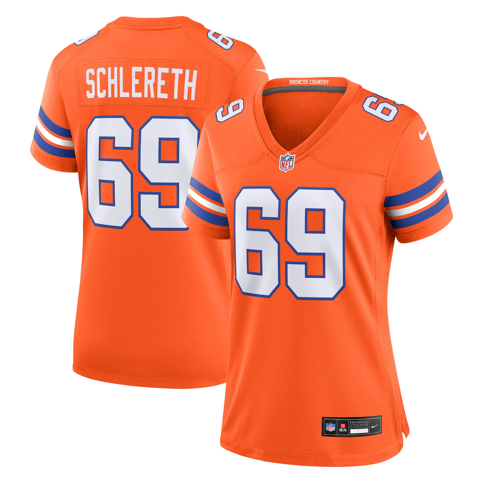 Mark Schlereth Denver Broncos Women's Mile High Collection 1977 Throwback Retired Player Game Jersey - Orange - Image 2