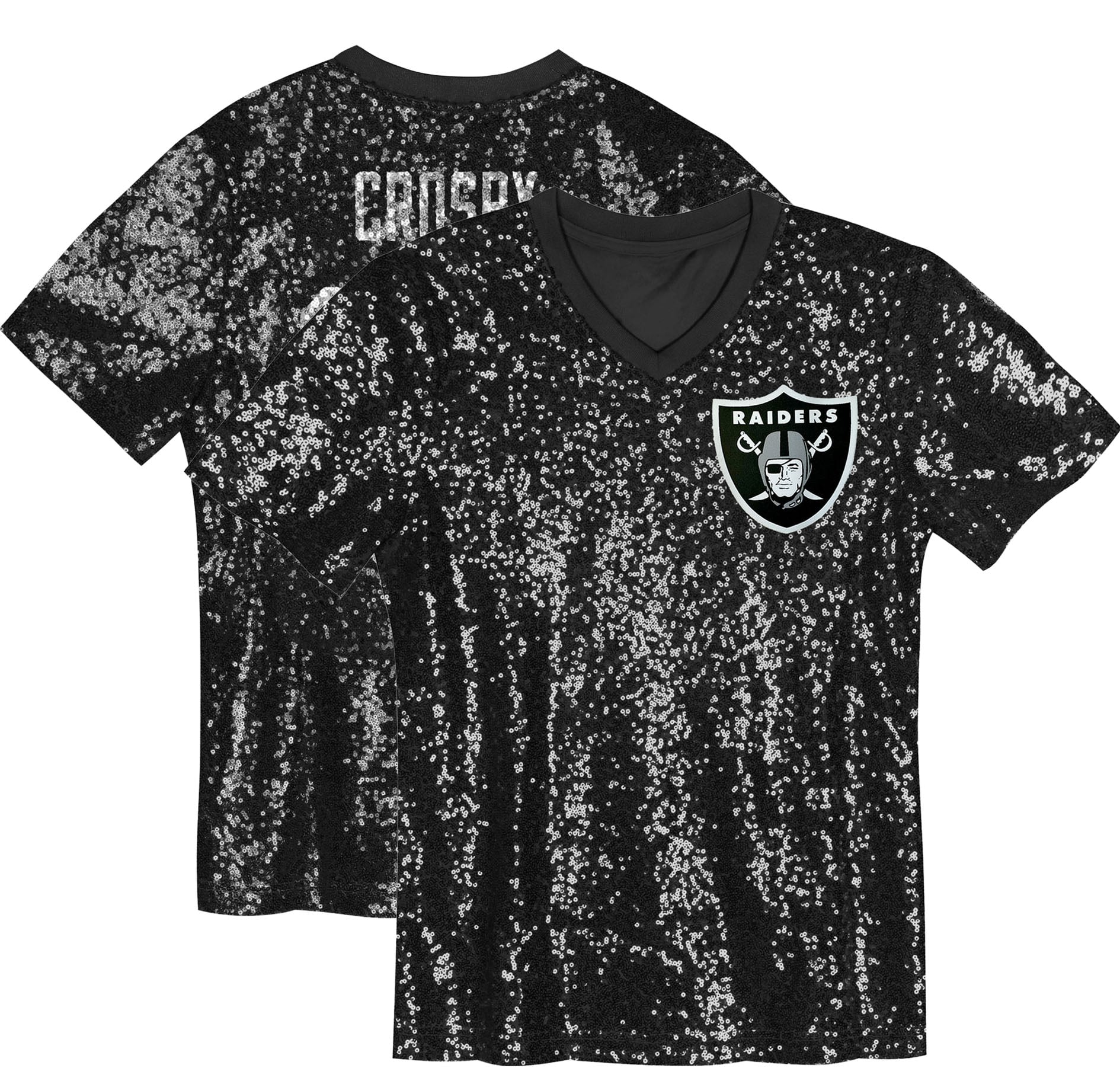 Maxx Crosby Las Vegas Raiders Girls Youth Sequin V-Neck Fashion Jersey - Black - Image 2