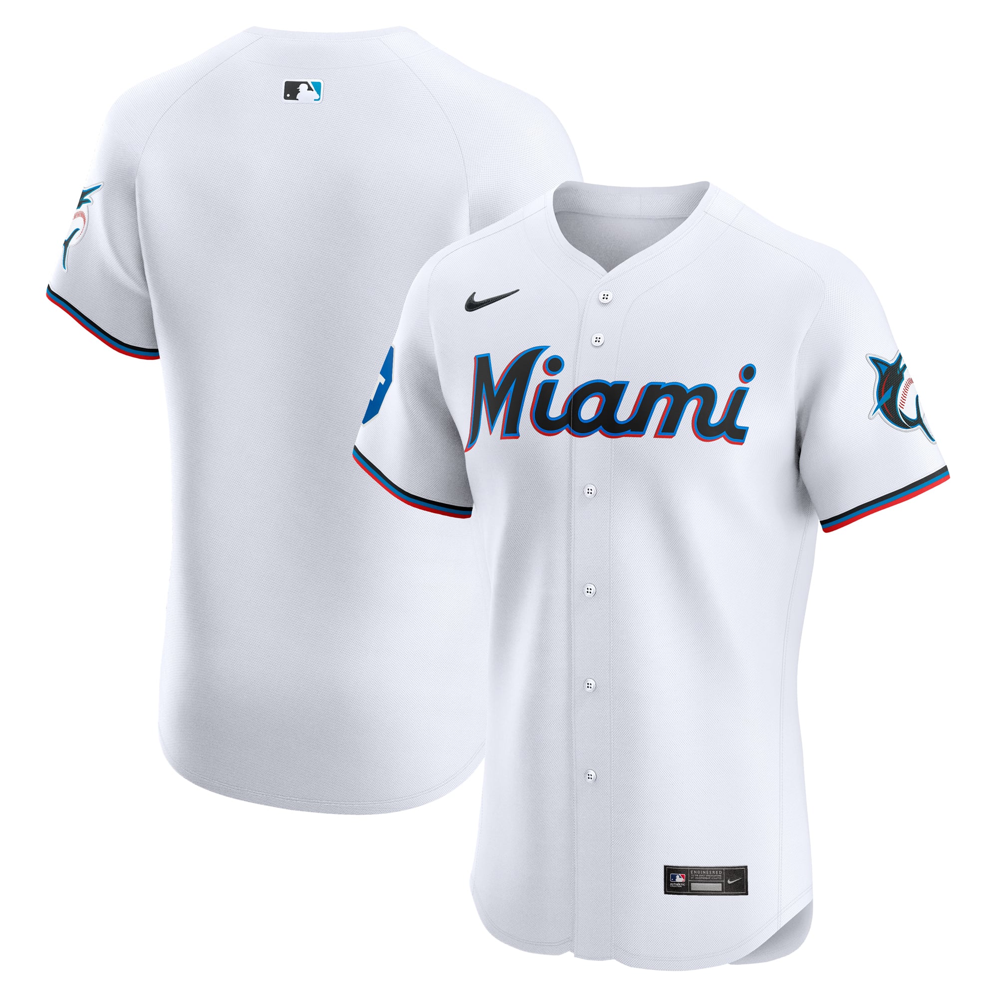 Miami Marlins Home Elite Patch Jersey - White - Image 2