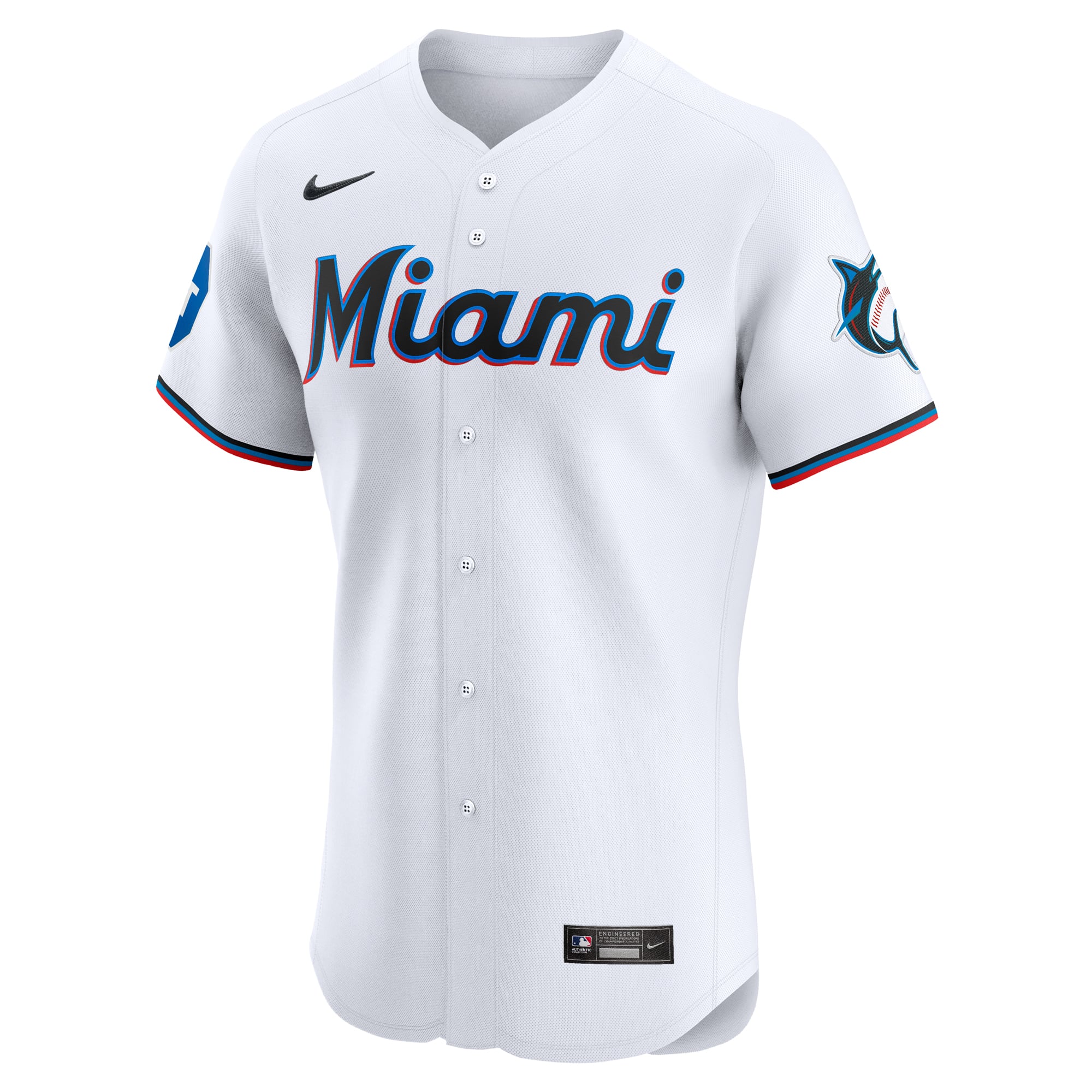 Miami Marlins Home Elite Patch Jersey - White - Image 3
